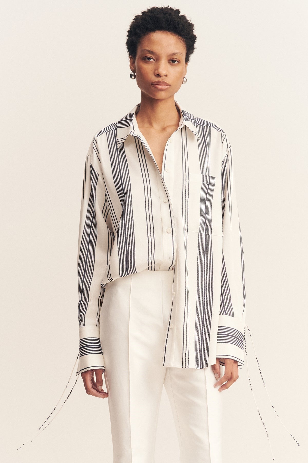 Shona Joy | Harlow Oversized Shirt - Ivory/Navy