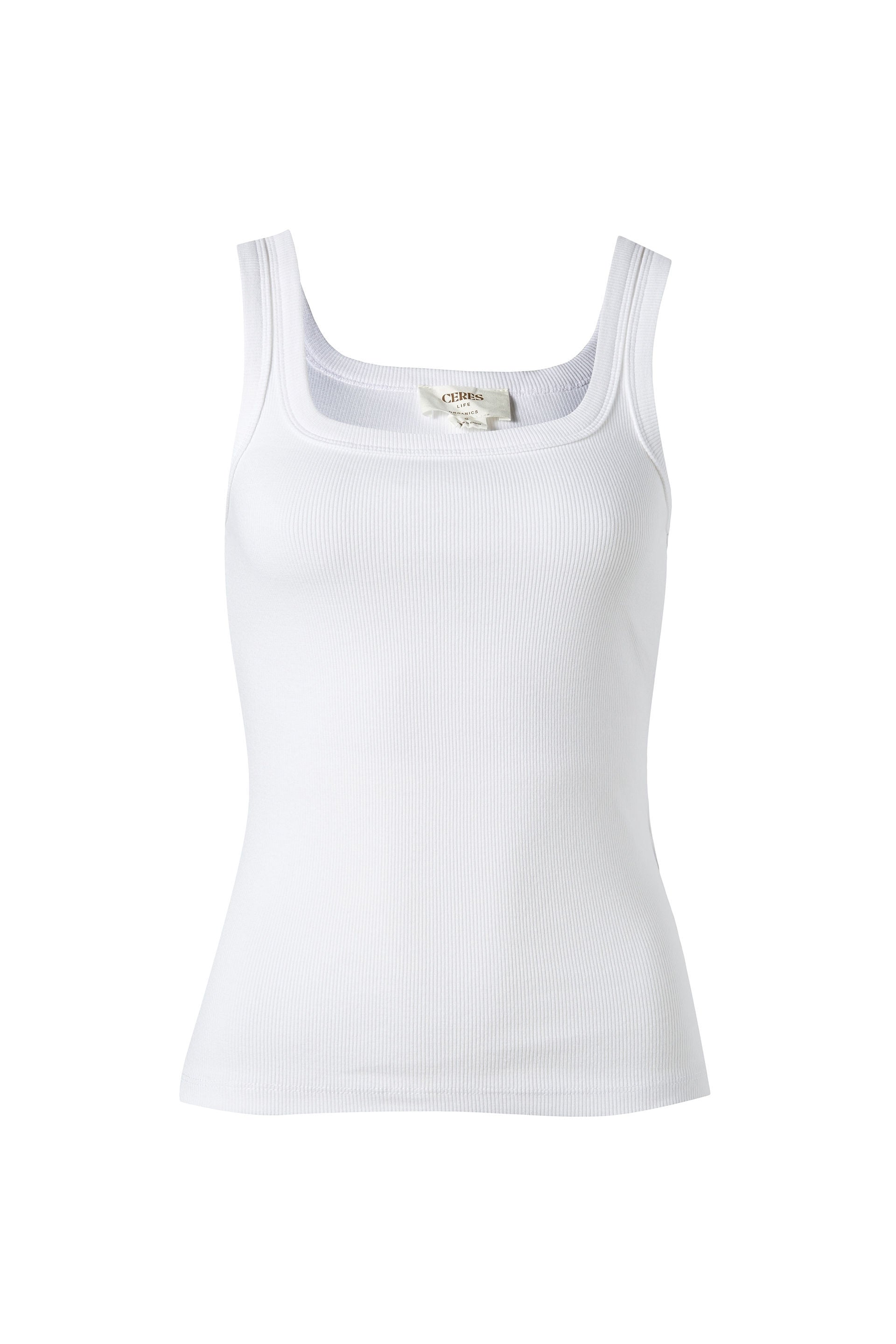 Ceres Life | Zaeli Contour Rib Square Neck Tank - White