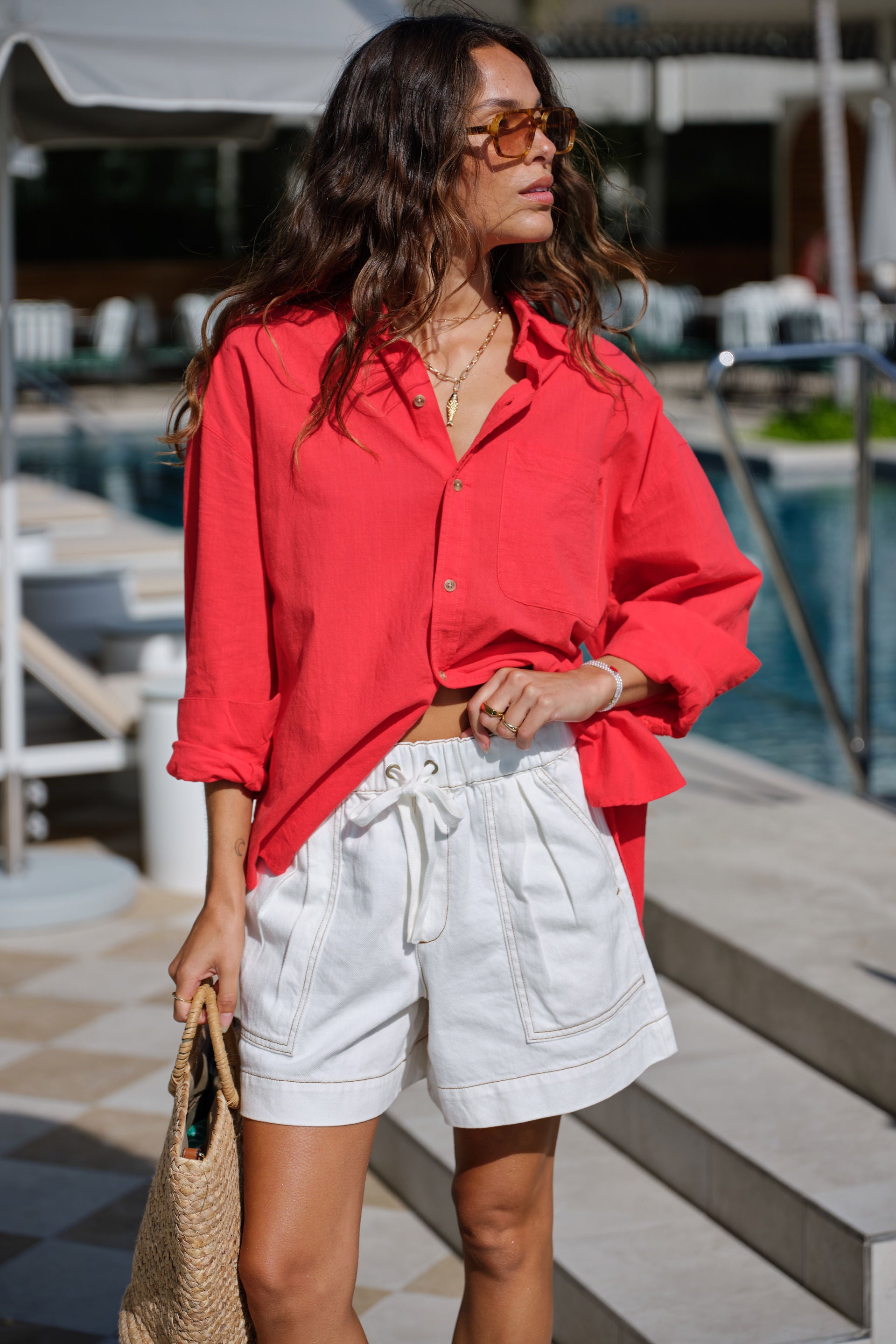 Ceres Life | Peta Oversized Shirt - Heritage Red