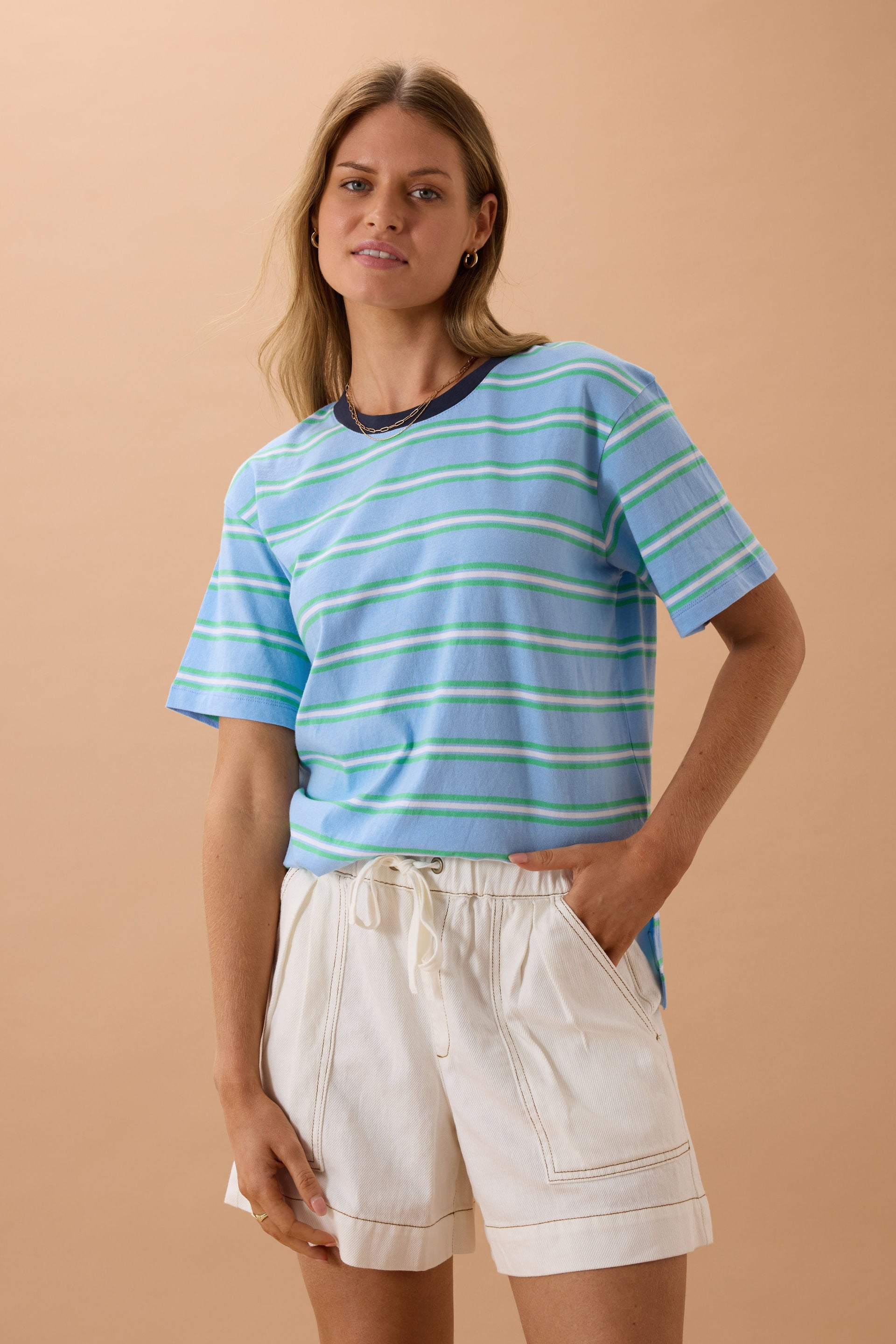 Ceres Life | Stevie Slouch Tee - Powder/Zesty Green