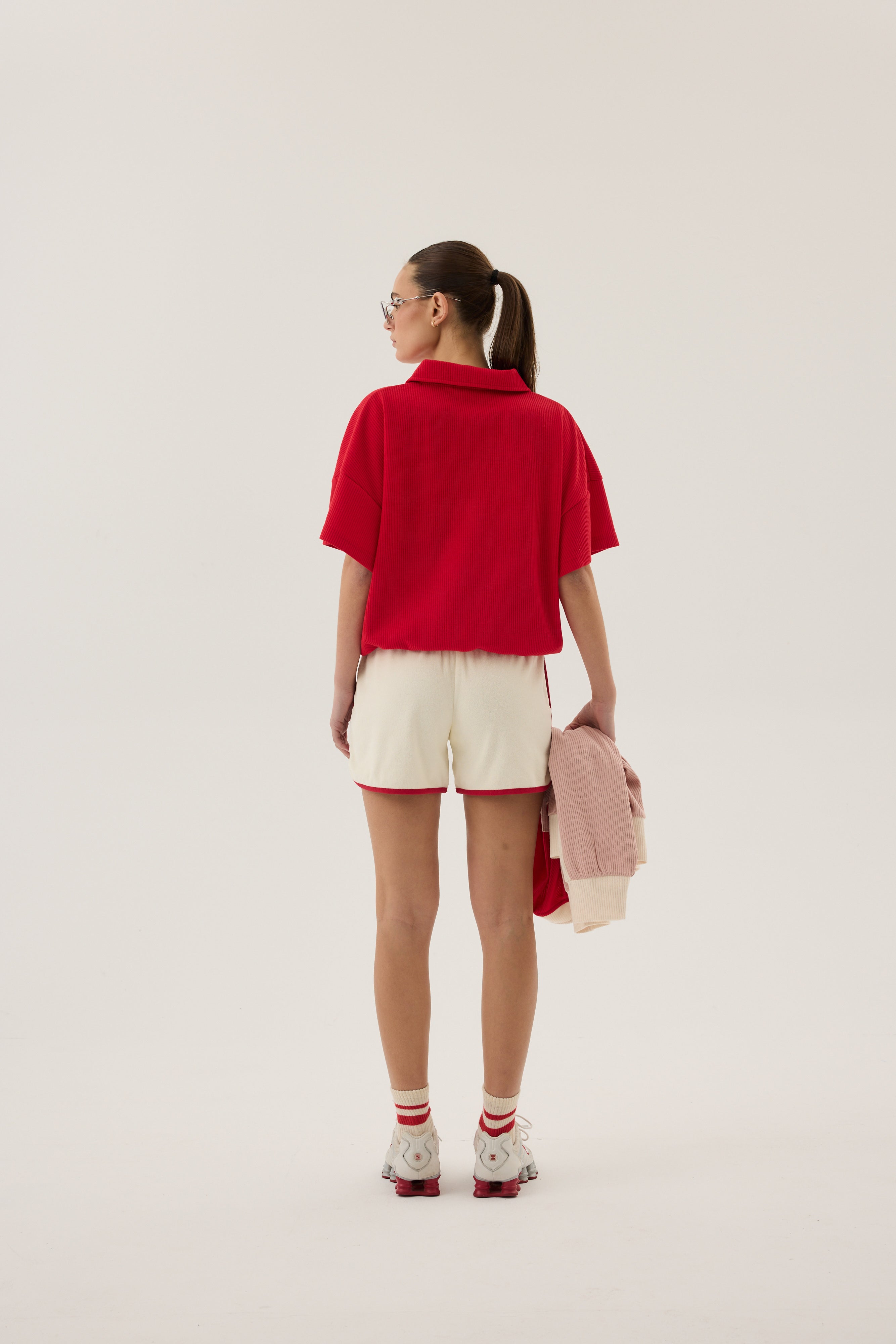 Araminta James | AJ Waffle Short Sleeve Sweatshirt Poppy Red