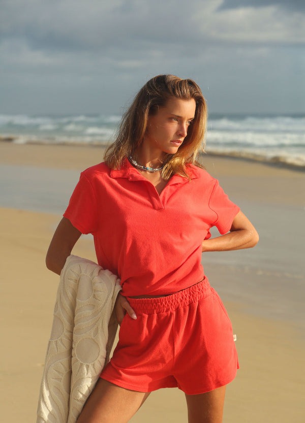 Araminta James | Terry Polo Set Coral