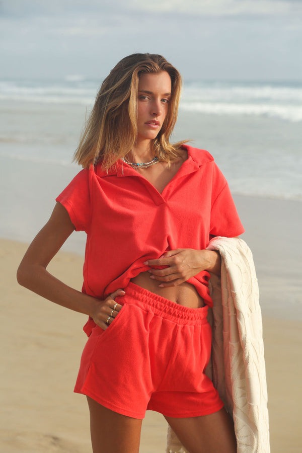 Araminta James | Terry Polo Set Coral