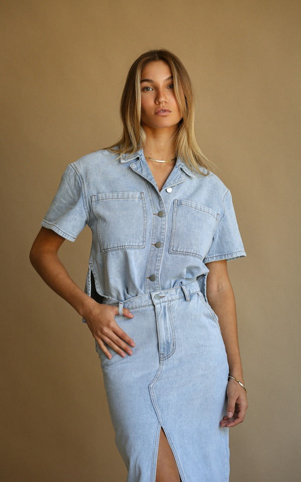 Araminta James | Good Days Denim Shirt Washed Blue