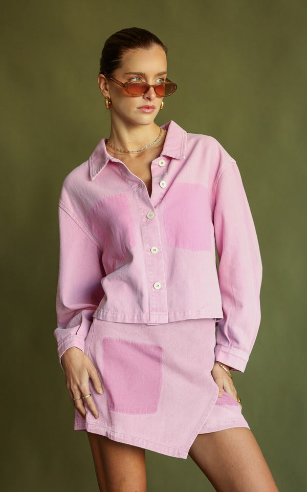 Araminta James | Dee Denim Shirt Acid-Washed Peony