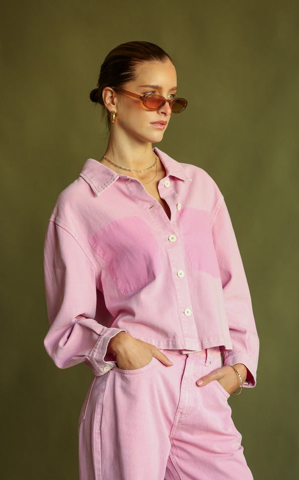 Araminta James | Dee Denim Shirt Acid-Washed Peony