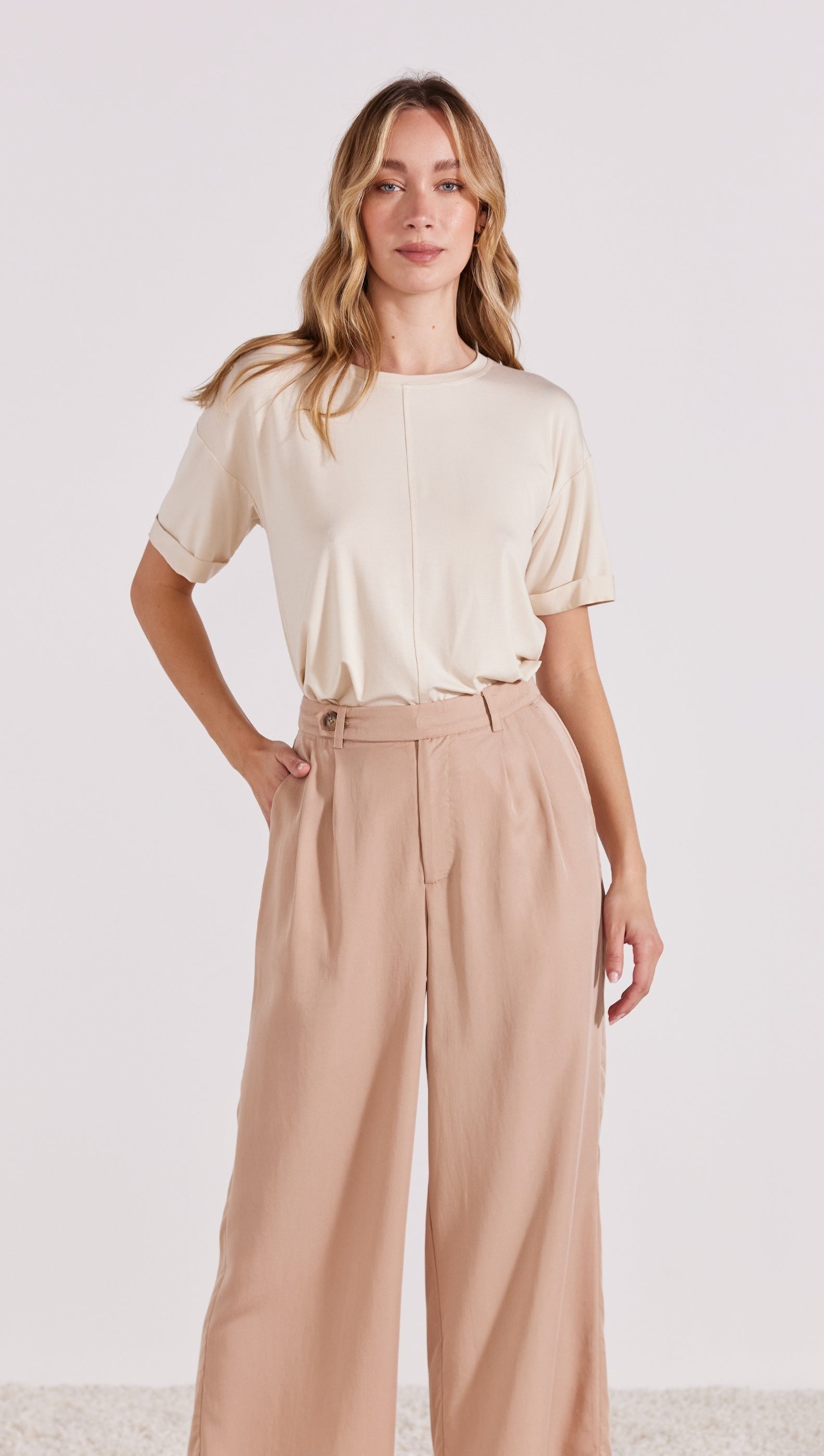 Alma Wide Leg Pant - Beige