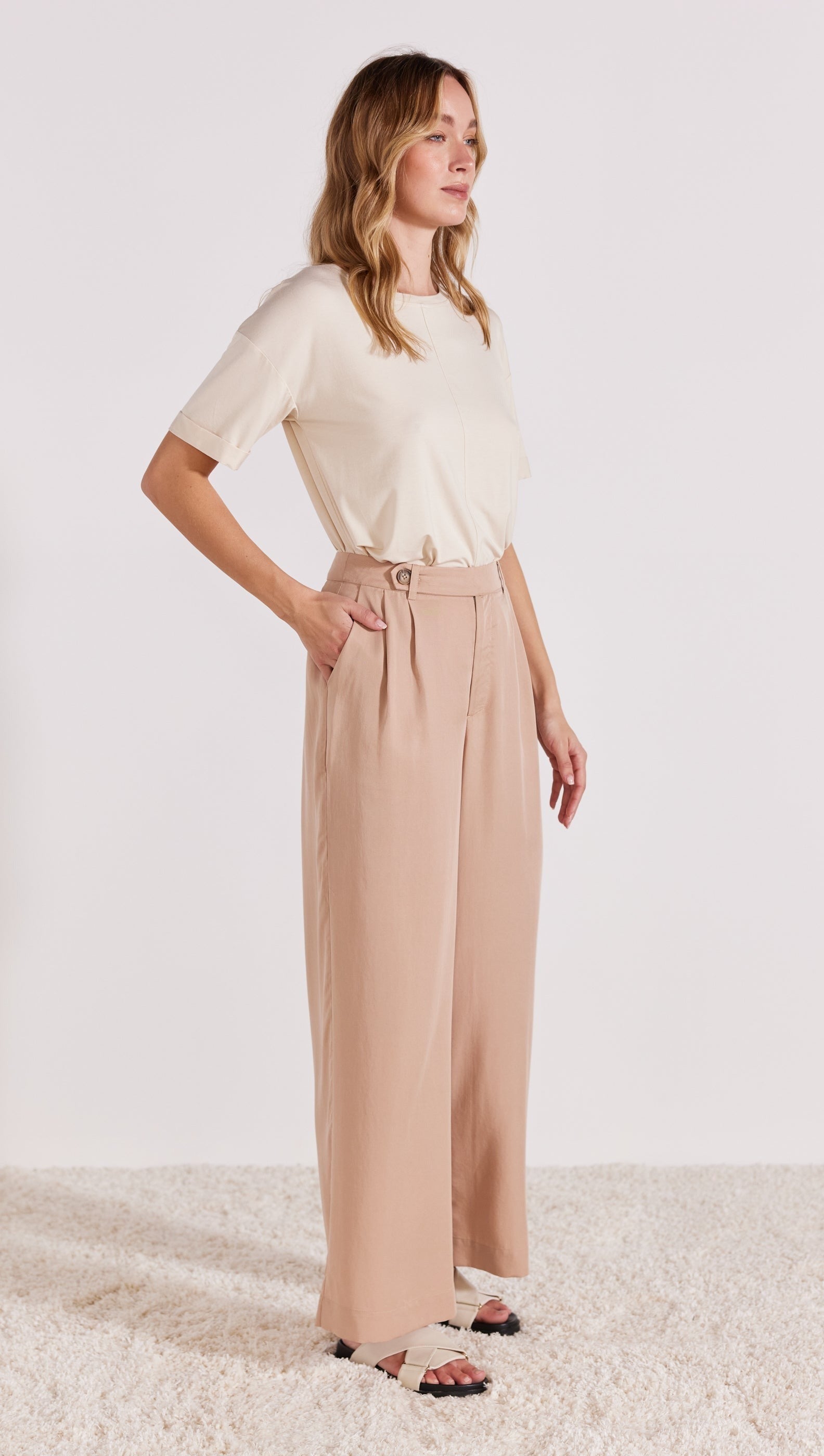 Alma Wide Leg Pant - Beige