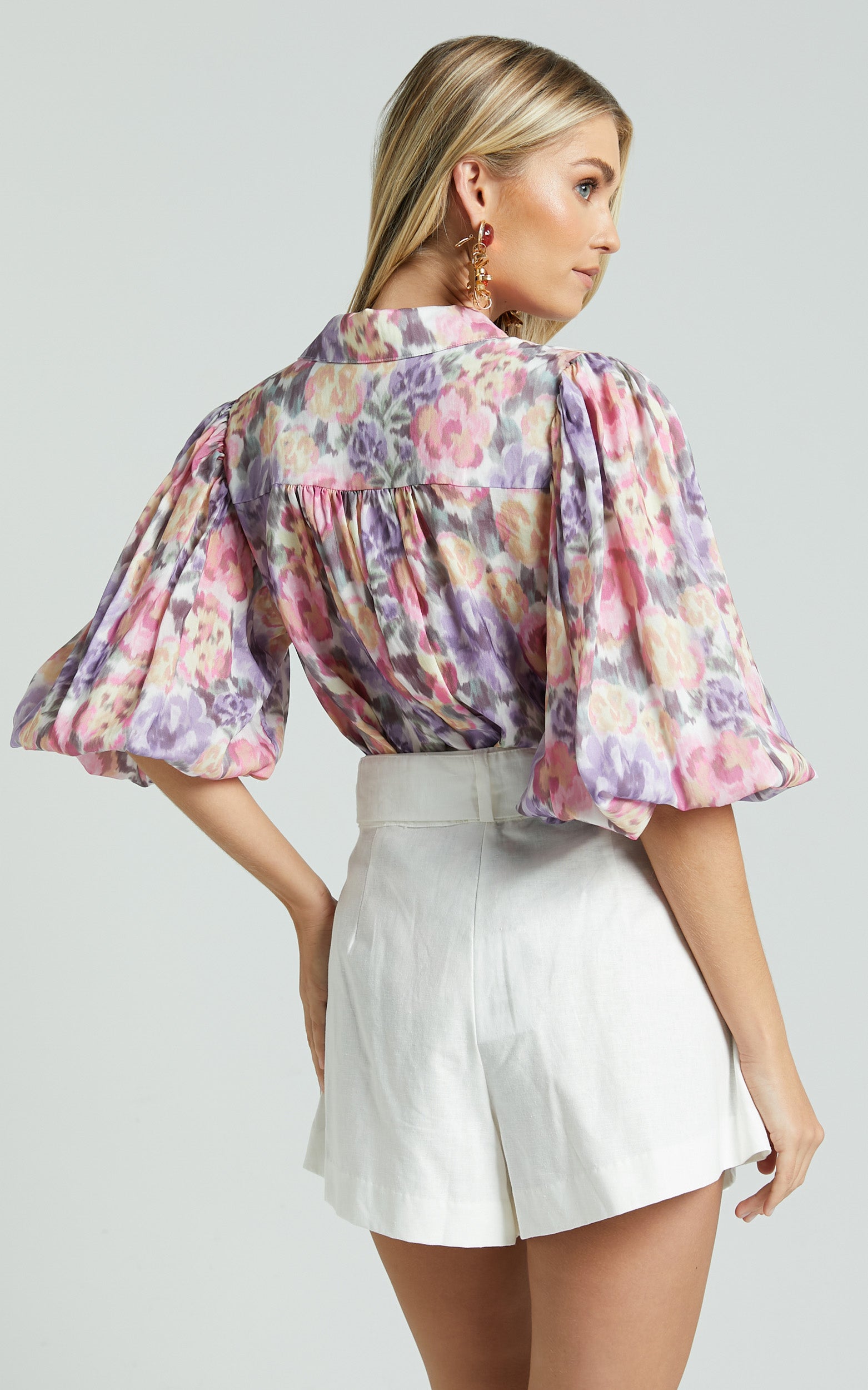 Puff sleeve collared shirt - Aurora Print