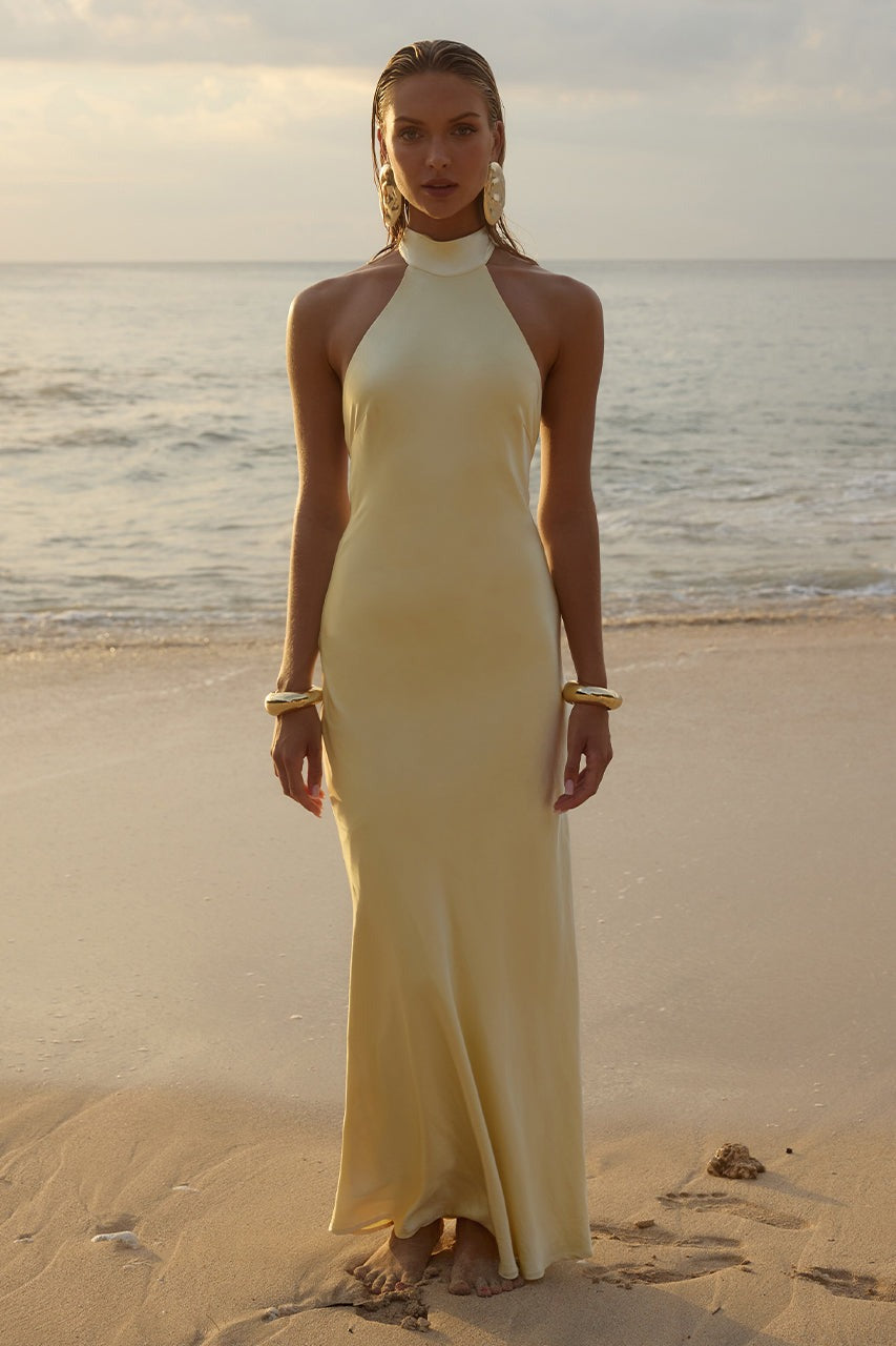 halter prom dress with pockets Scala 61308 Fitted Slit Prom Formal Long Dress main image 0