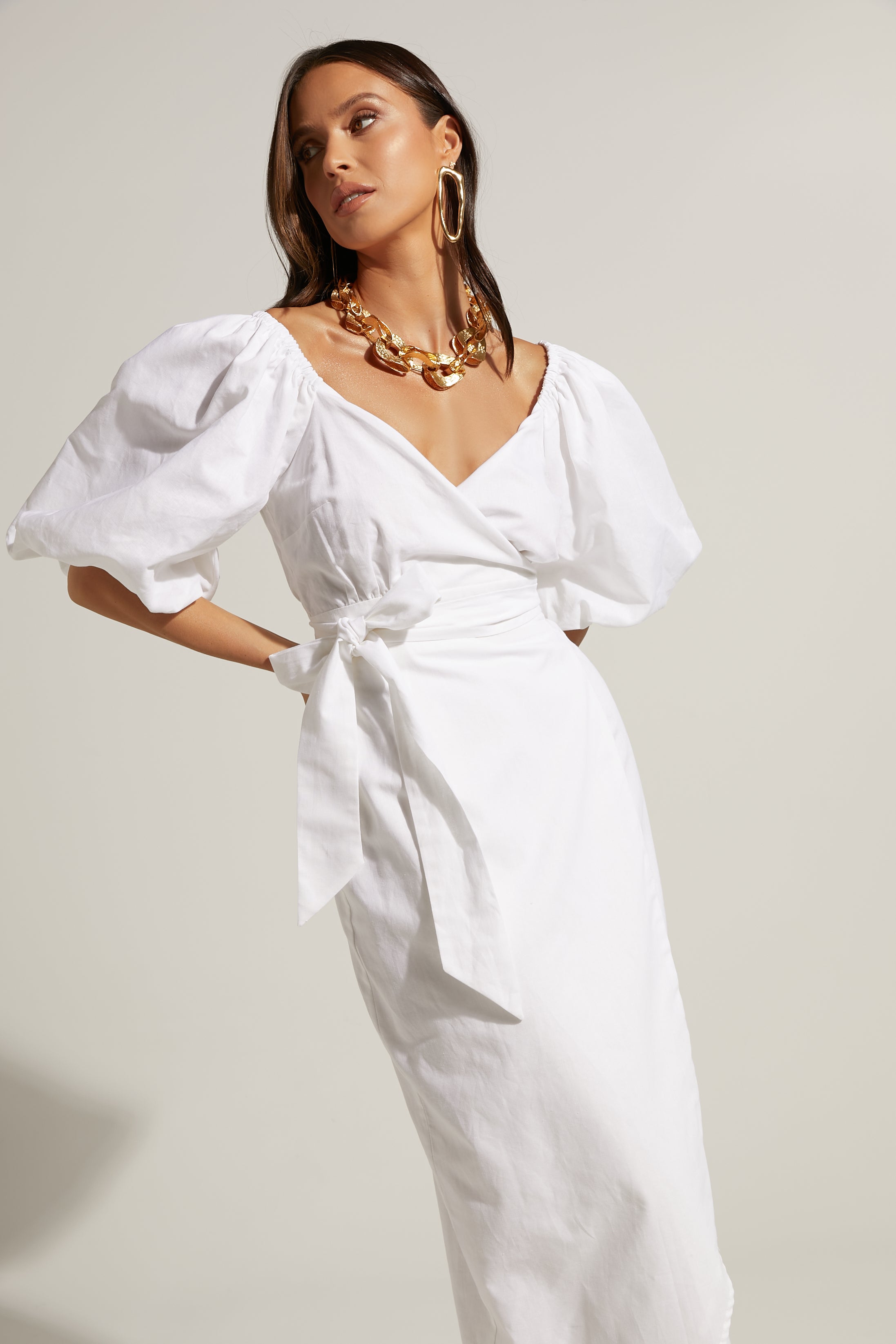 Maelle Wrap Midi Dress - White