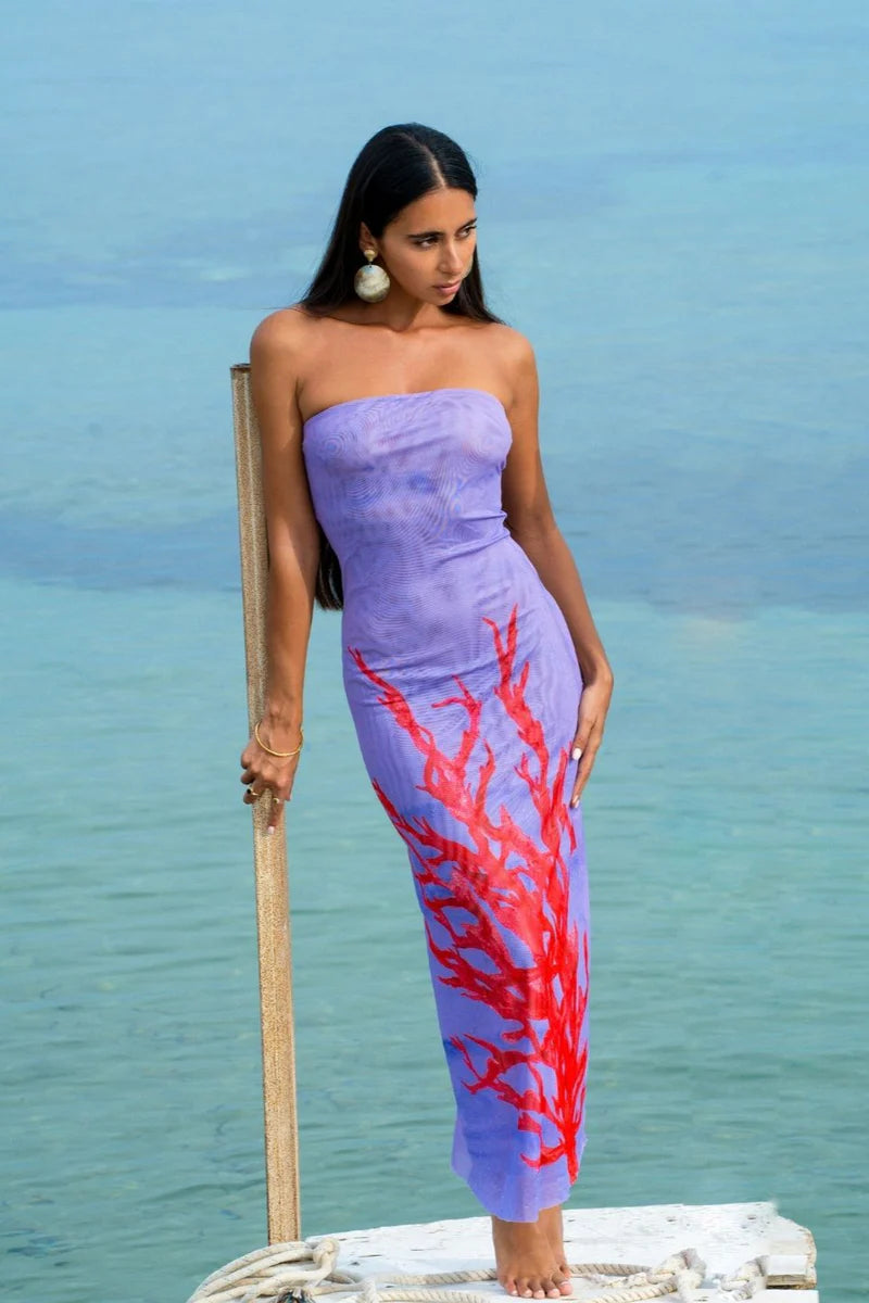 Summi Summi | Strapless Mesh Dress - Coral