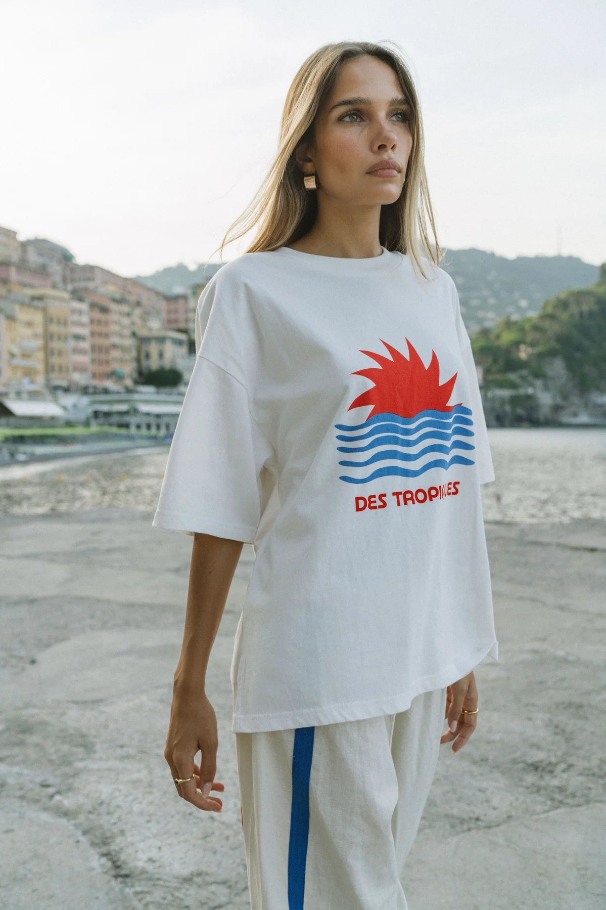 Araminta James | Tropiques Oversized Tee Warm White