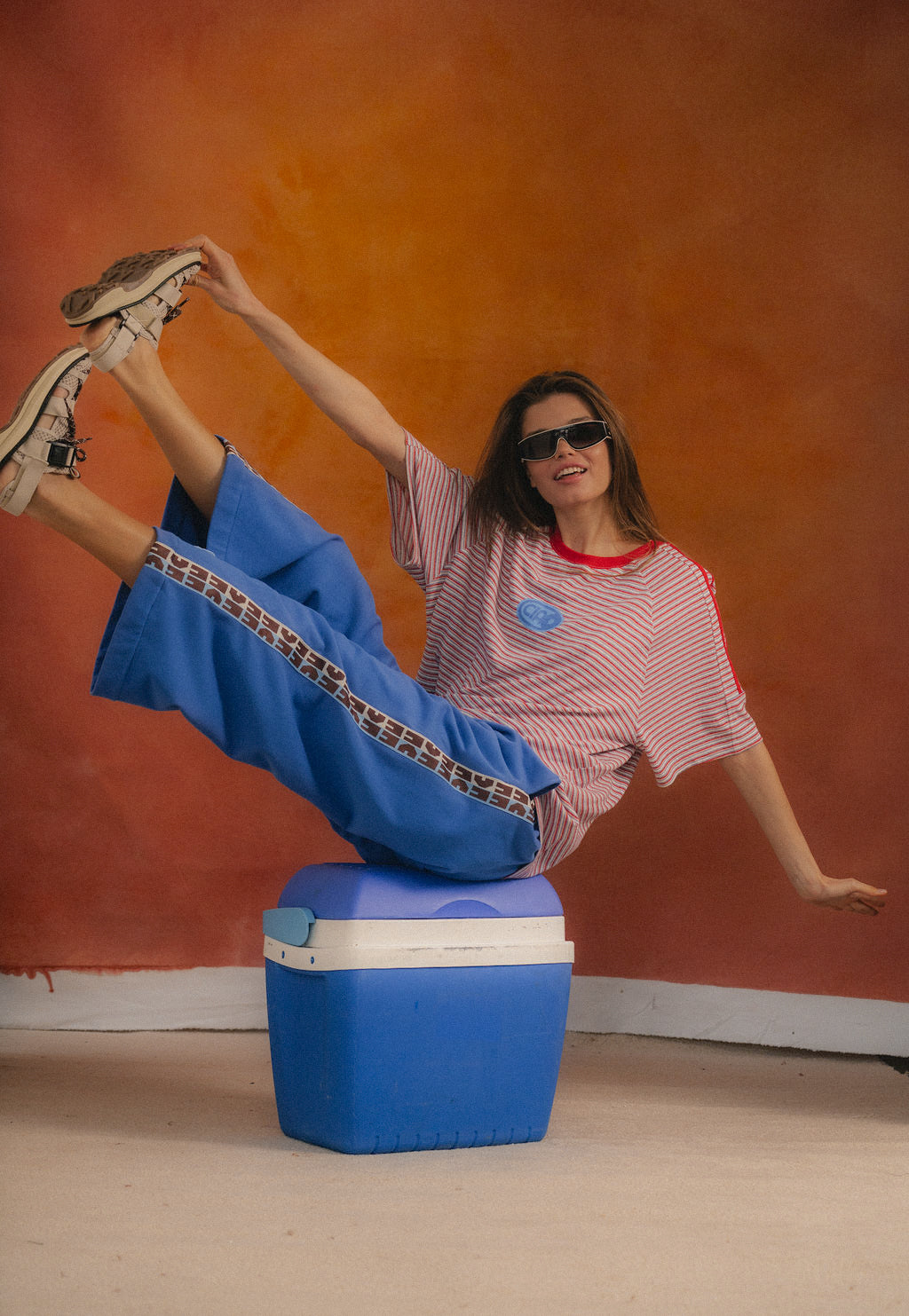 Ciao Ciao Vacation Cobalt Bobbie Pant - front view, wide-leg jersey track pant in cobalt blue