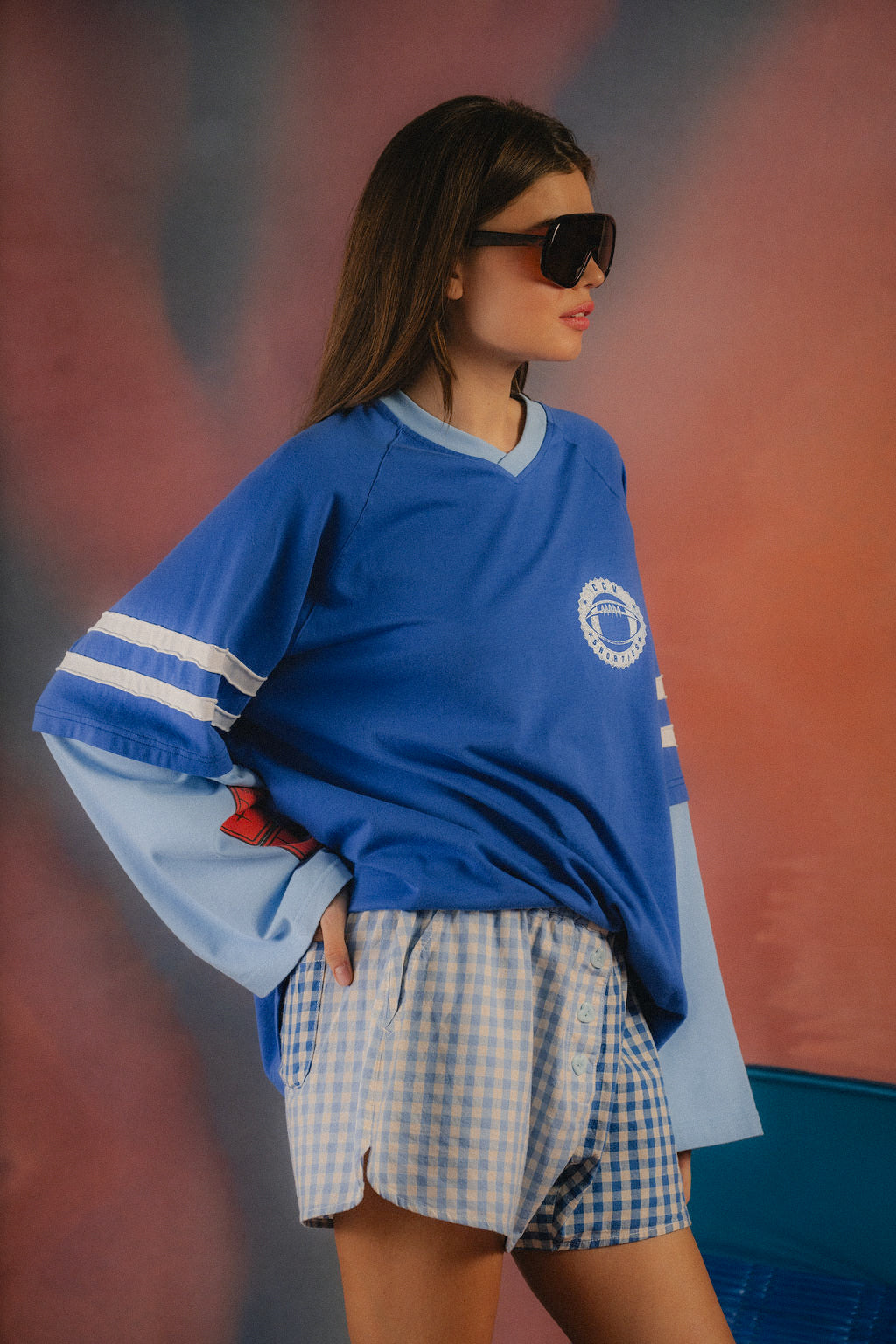 Ciao Ciao Vacation Imperial Double Trouble LS Tee - styled with Powder Check Boxer Short