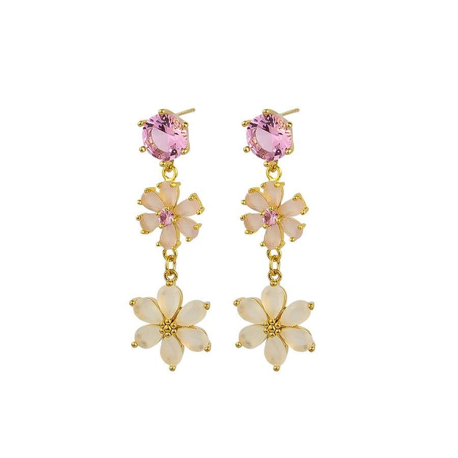 Crystal Flower Earrings - Pink