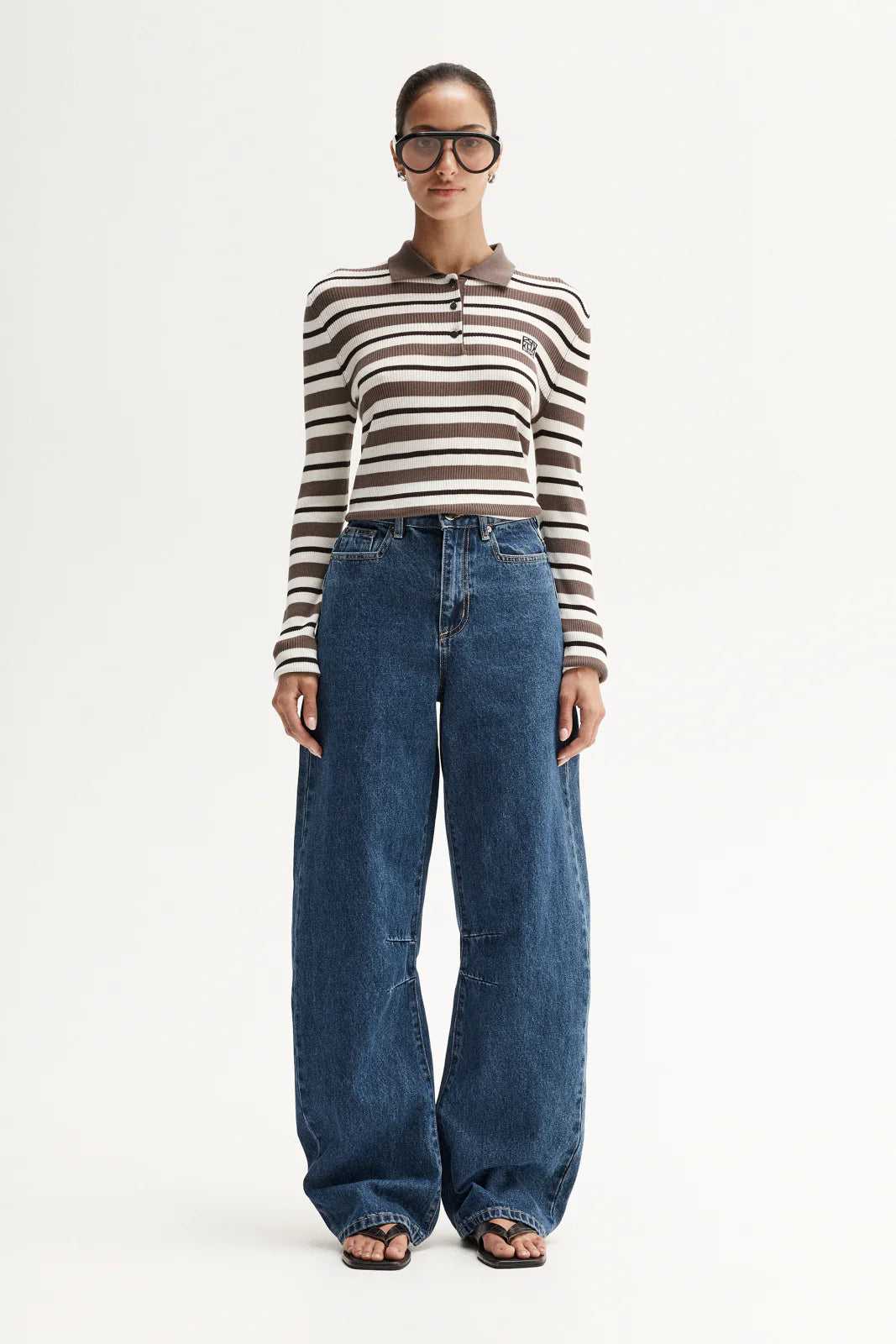 Elka Collective | Ana Knit Polo - Choc Multi Stripe