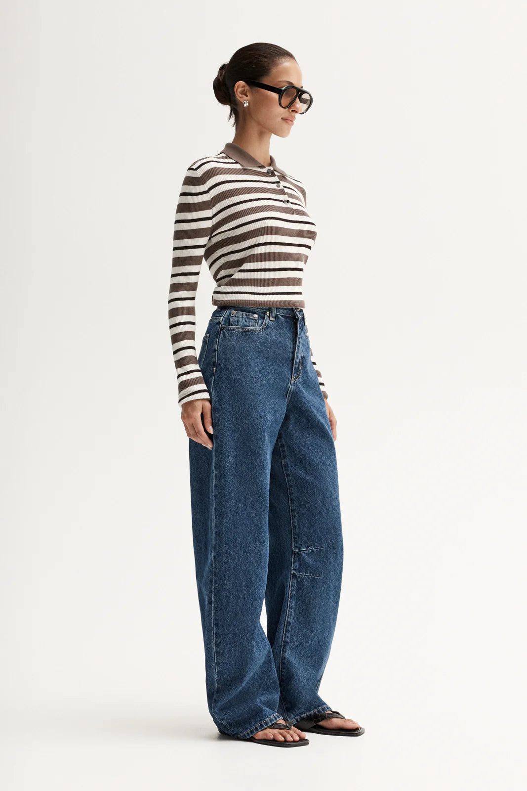Elka Collective | Ana Knit Polo - Choc Multi Stripe