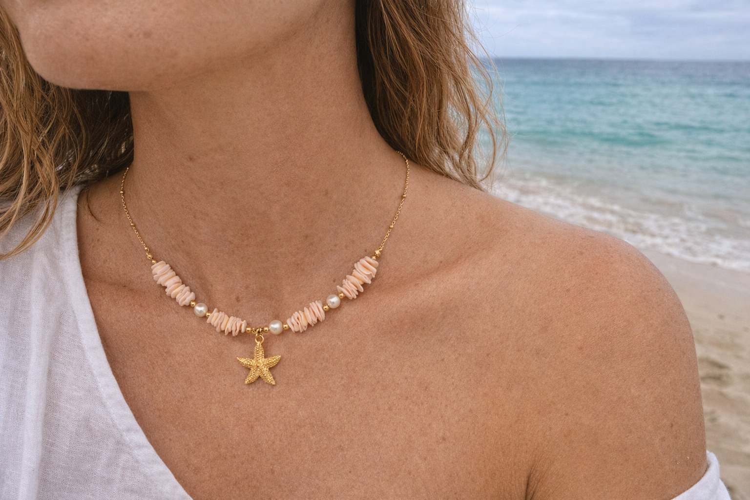 R&T | Isla Starfish Shell Necklace - Pink