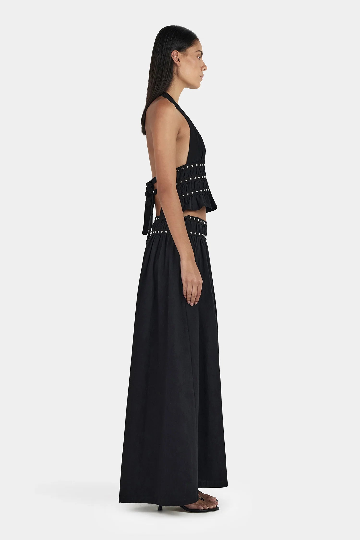 Ownley | Tabby Studded Midi Skirt - Black