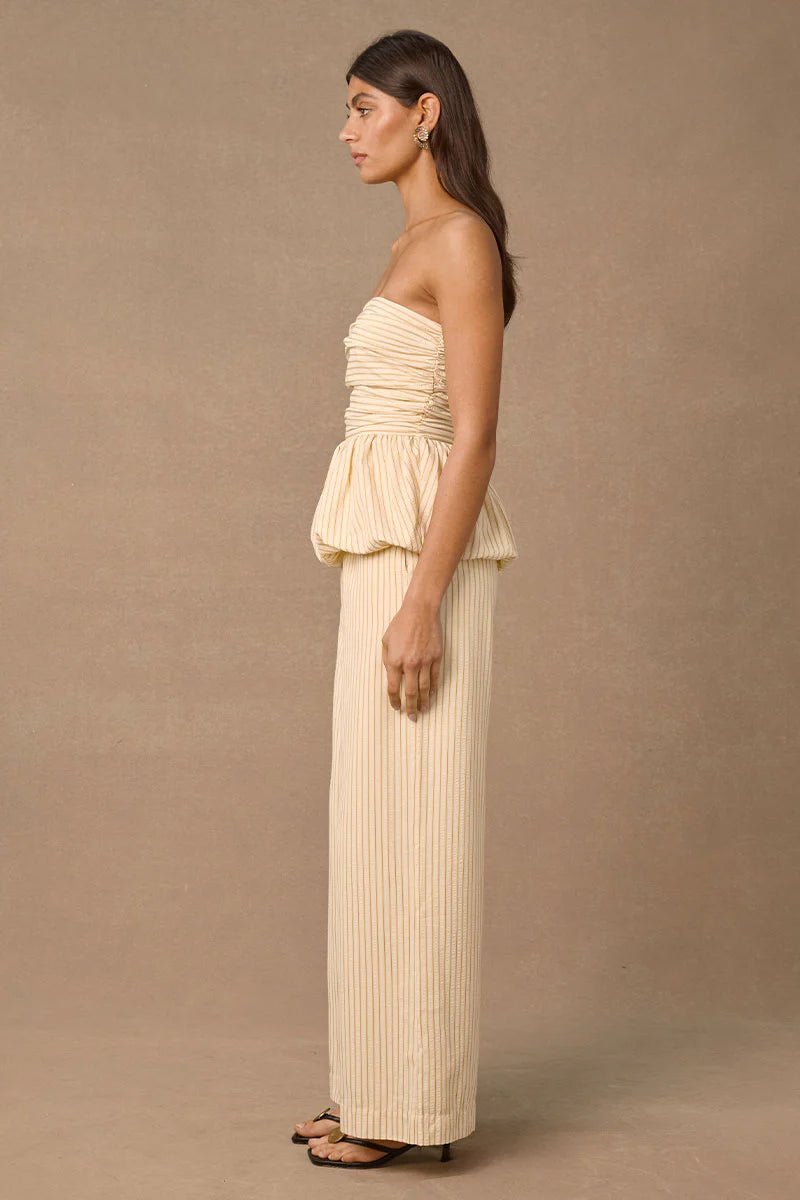 Mon Renn | Radiance Bubble Hem Top - Wheat Stripe
