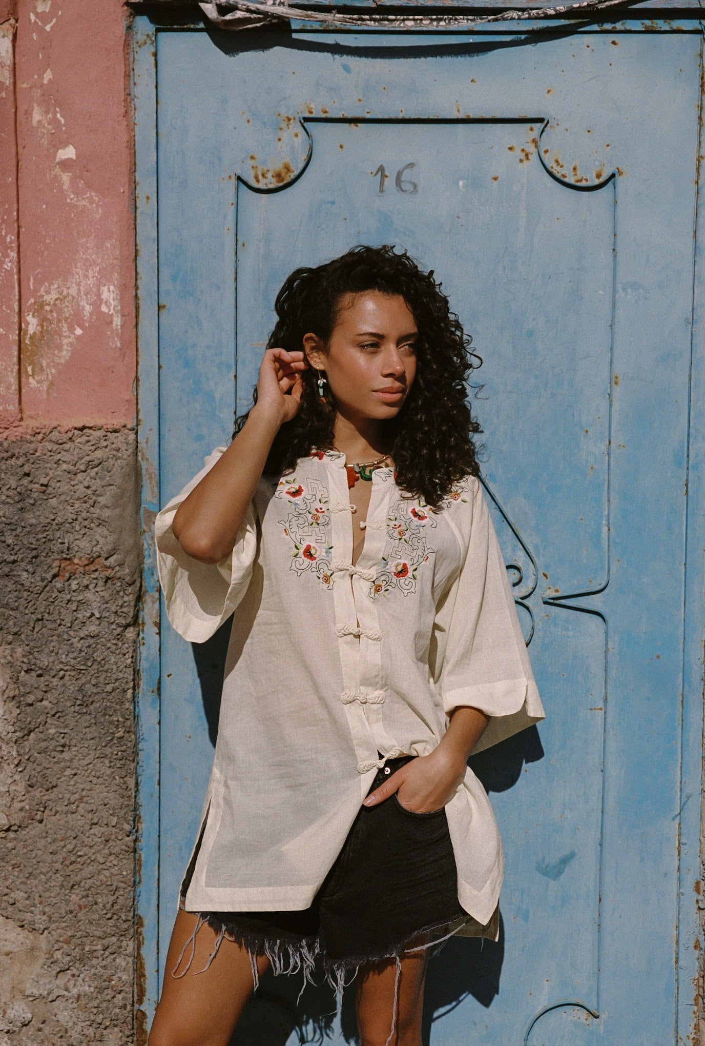 Kinga Csilla | Reka Embroidered Berry Shirt