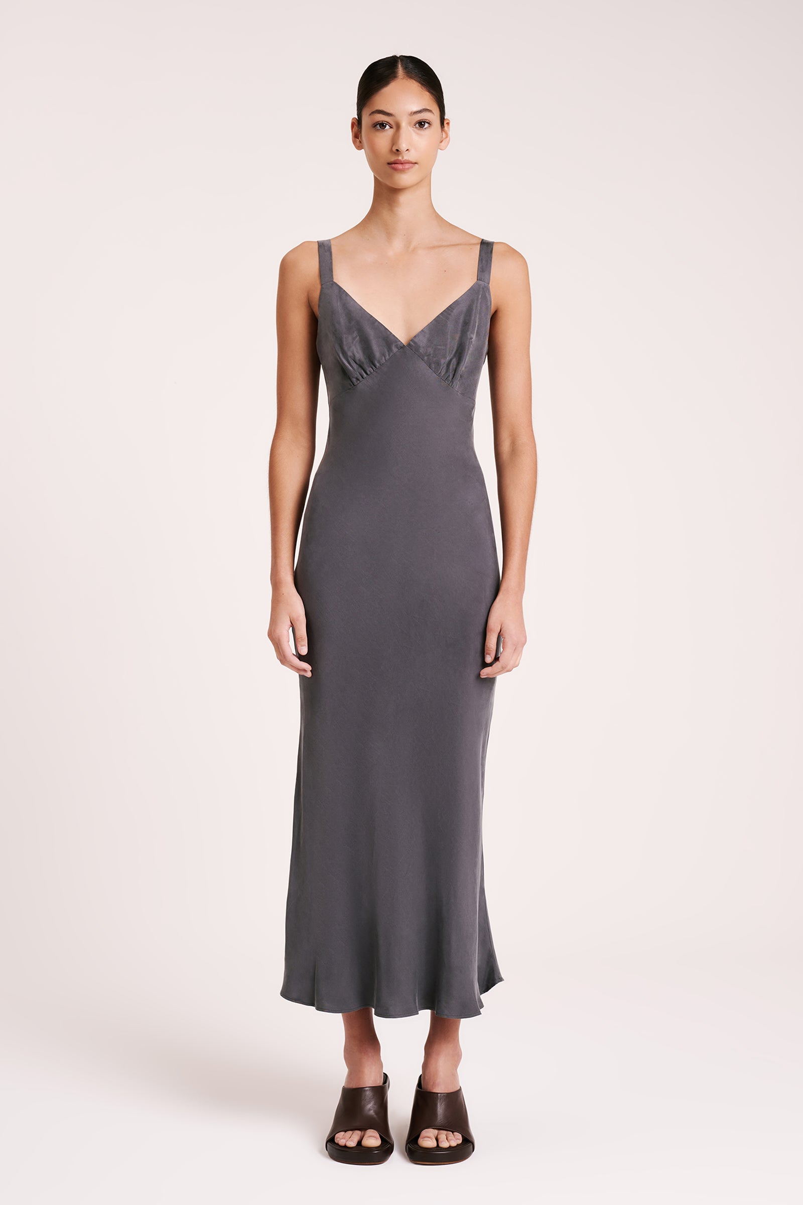 Nude Lucy | Roni Cupro Slip Dress - Slate
