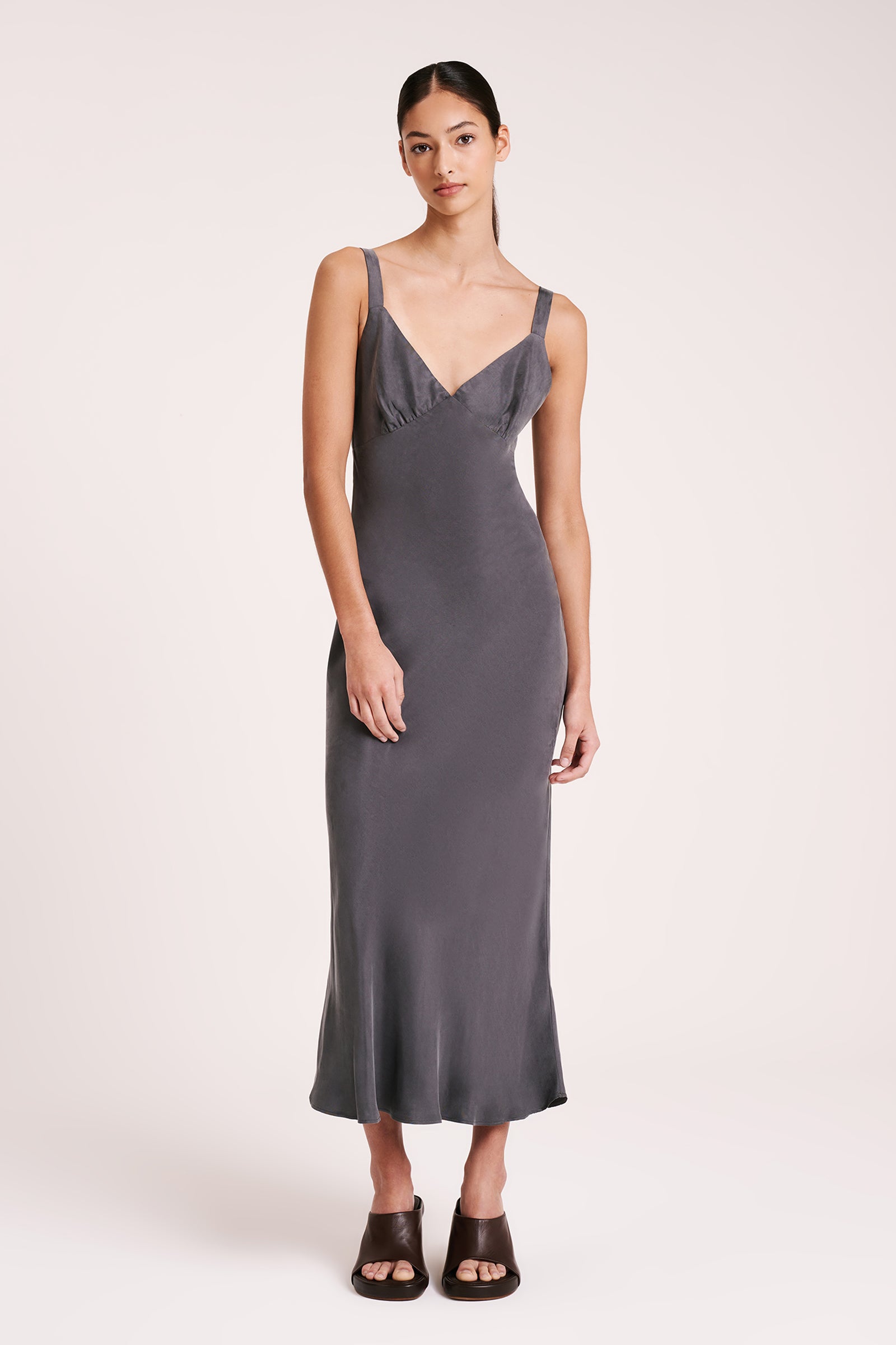 Nude Lucy | Roni Cupro Slip Dress - Slate