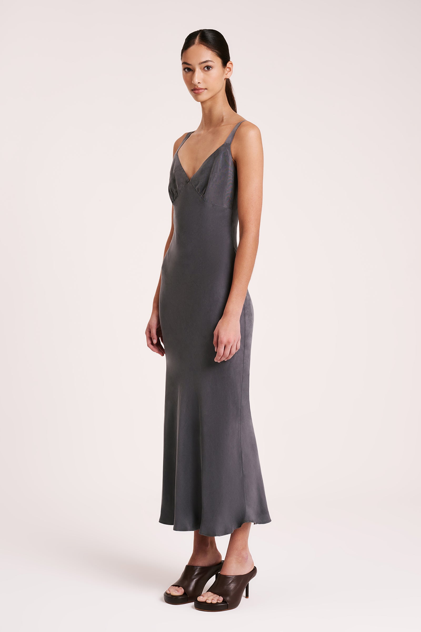 Nude Lucy | Roni Cupro Slip Dress - Slate