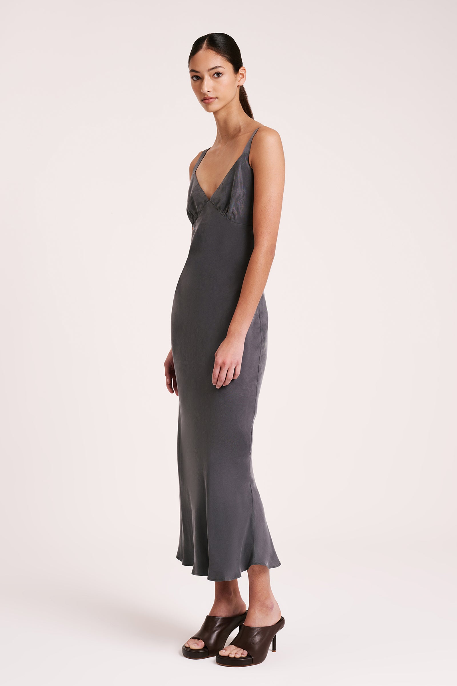 Nude Lucy | Roni Cupro Slip Dress - Slate