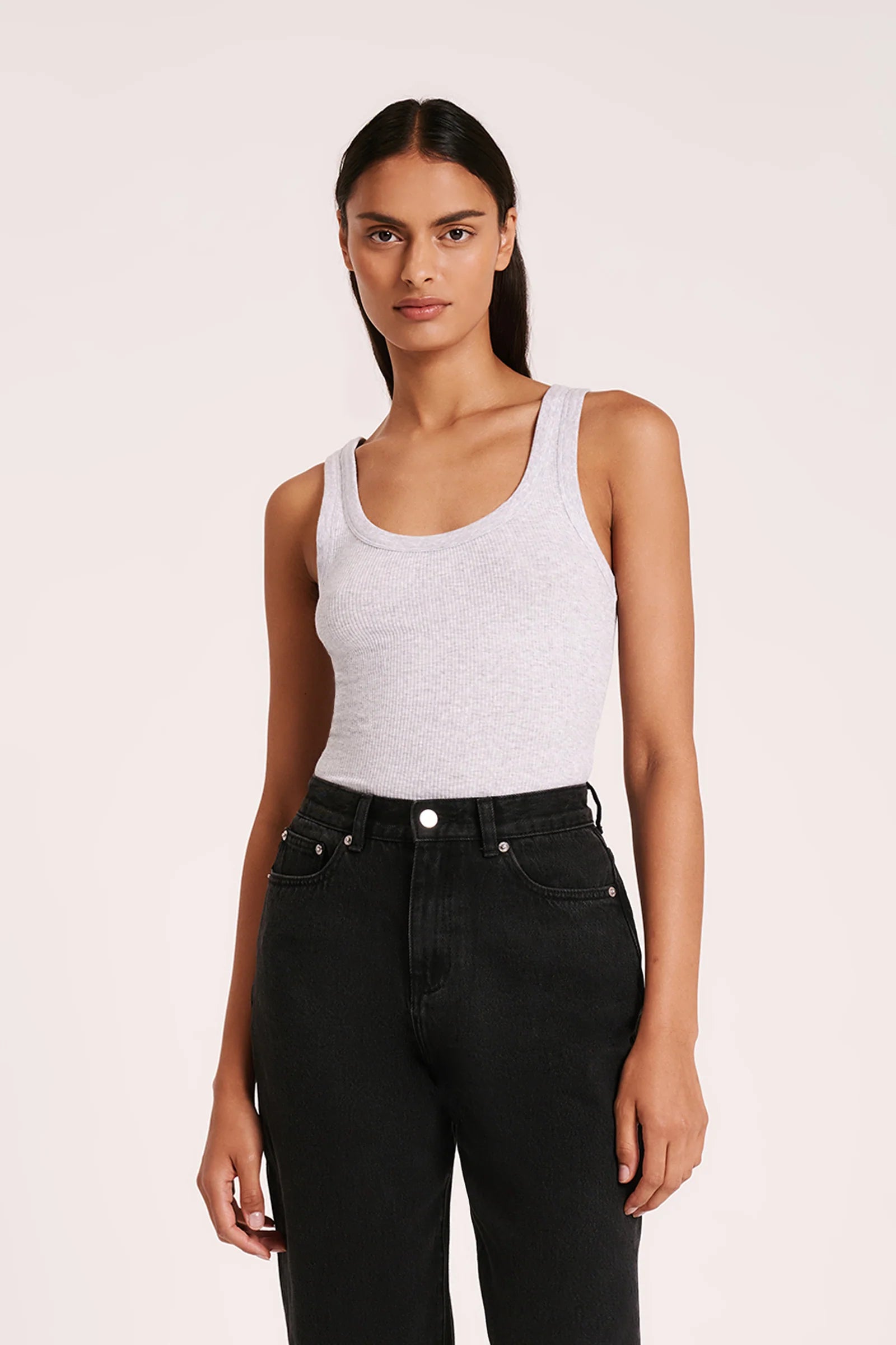 Organic Rib Singlet Grey Marle