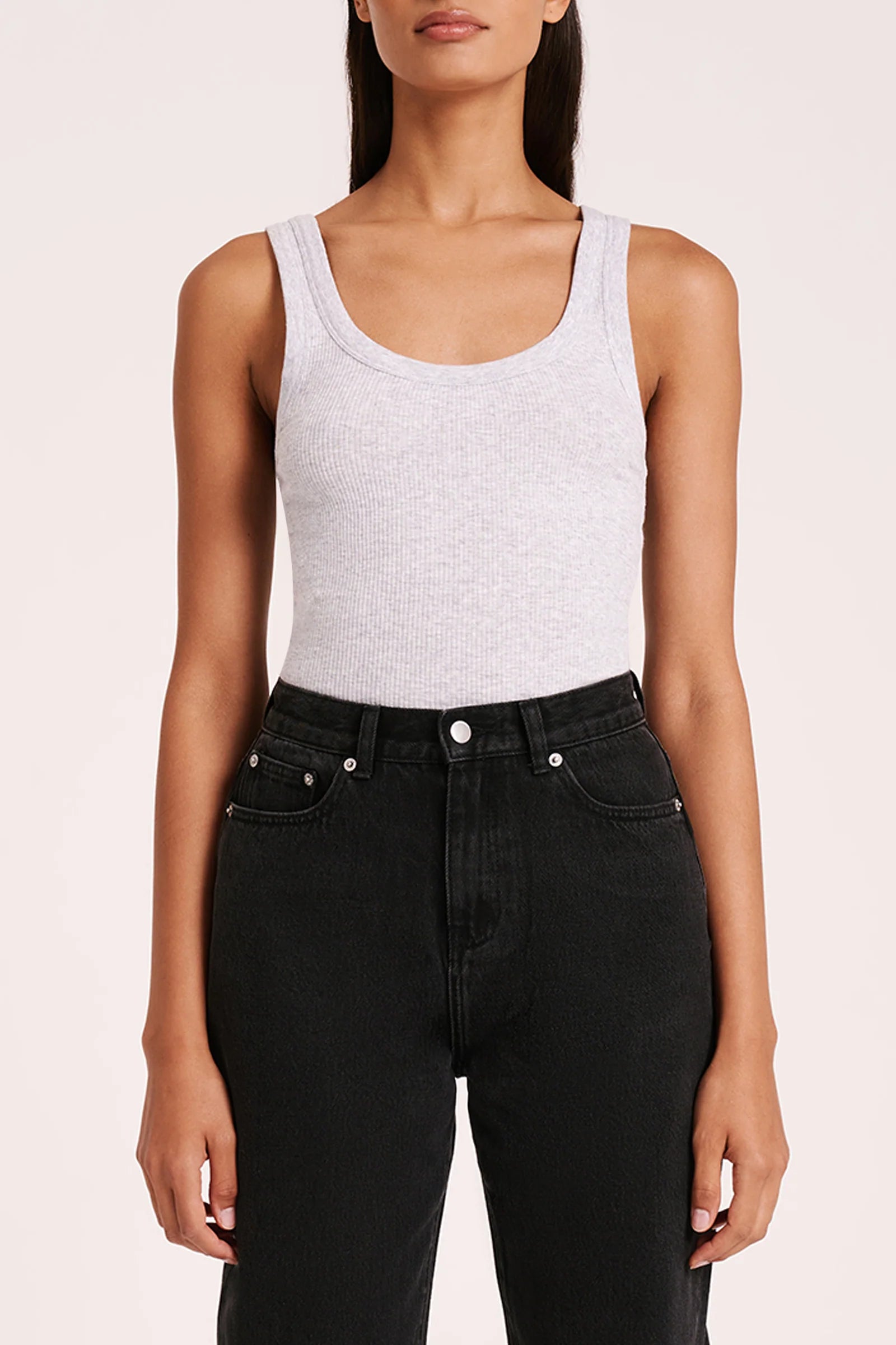 Organic Rib Singlet Grey Marle
