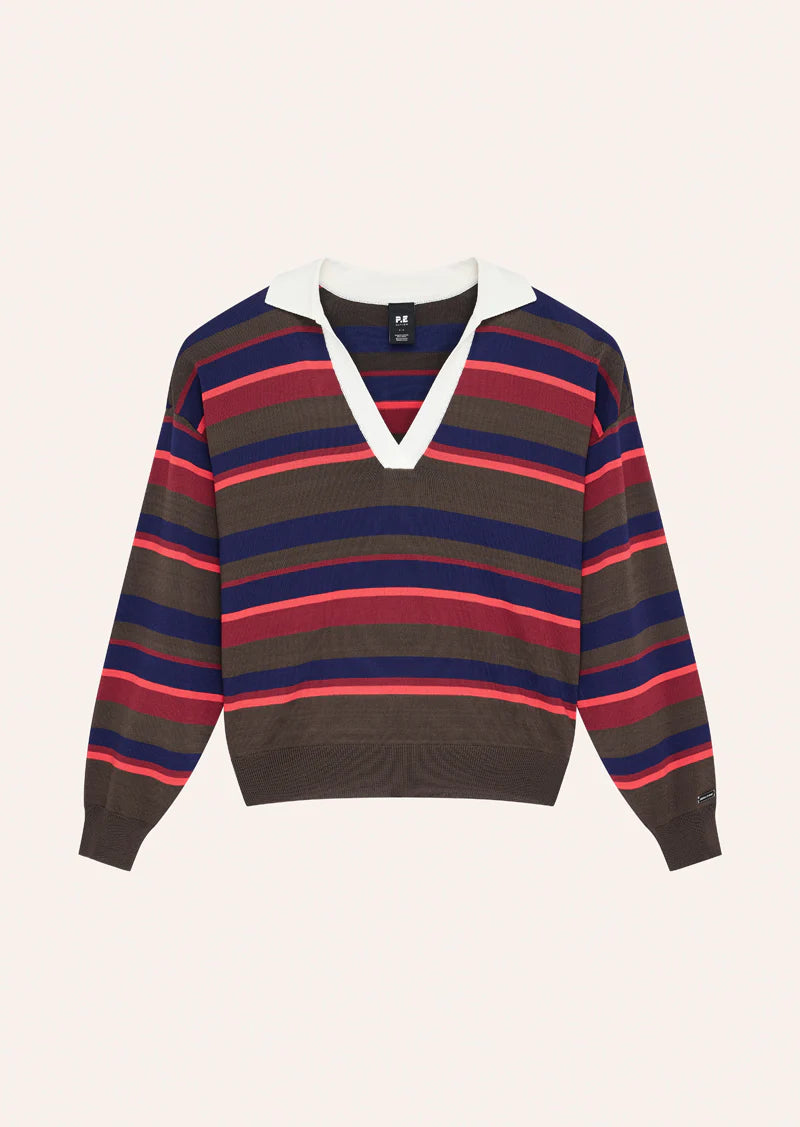 PE Nation | Retreat Stripe Collar Knit - Strawberry Stripe