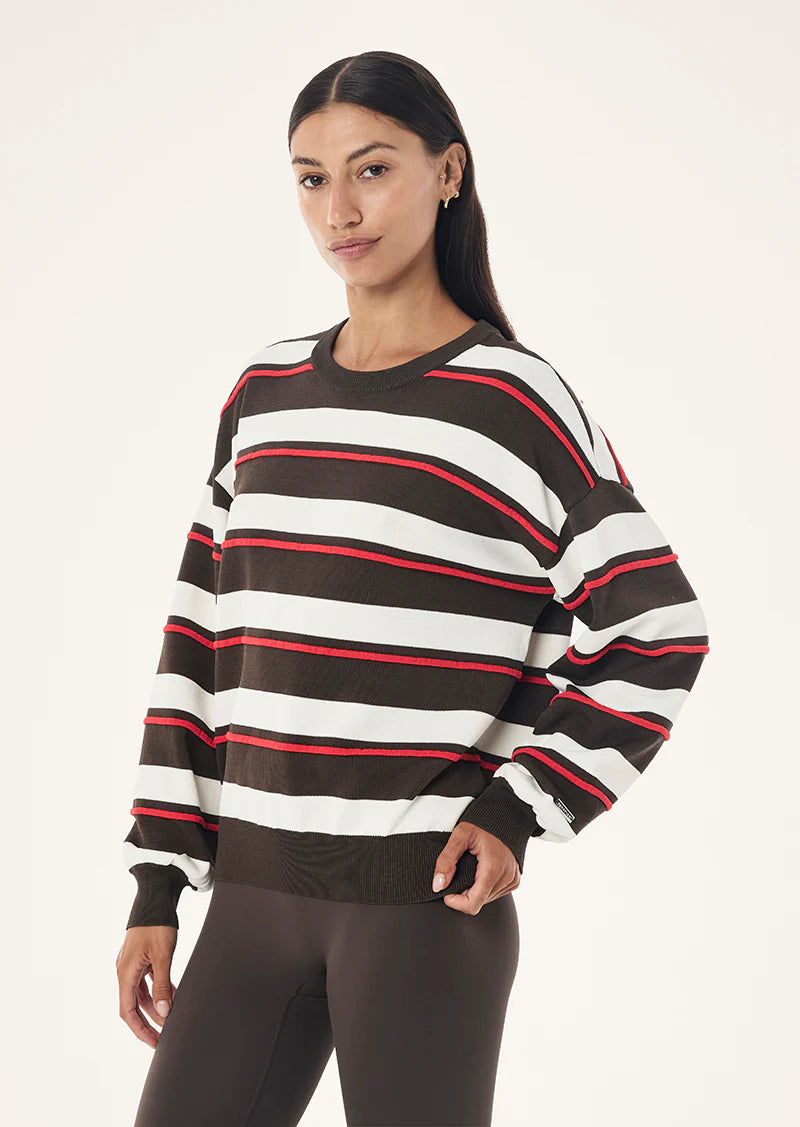 PE Nation | Retreat Stripe Sweater - Dark Olive Stripe