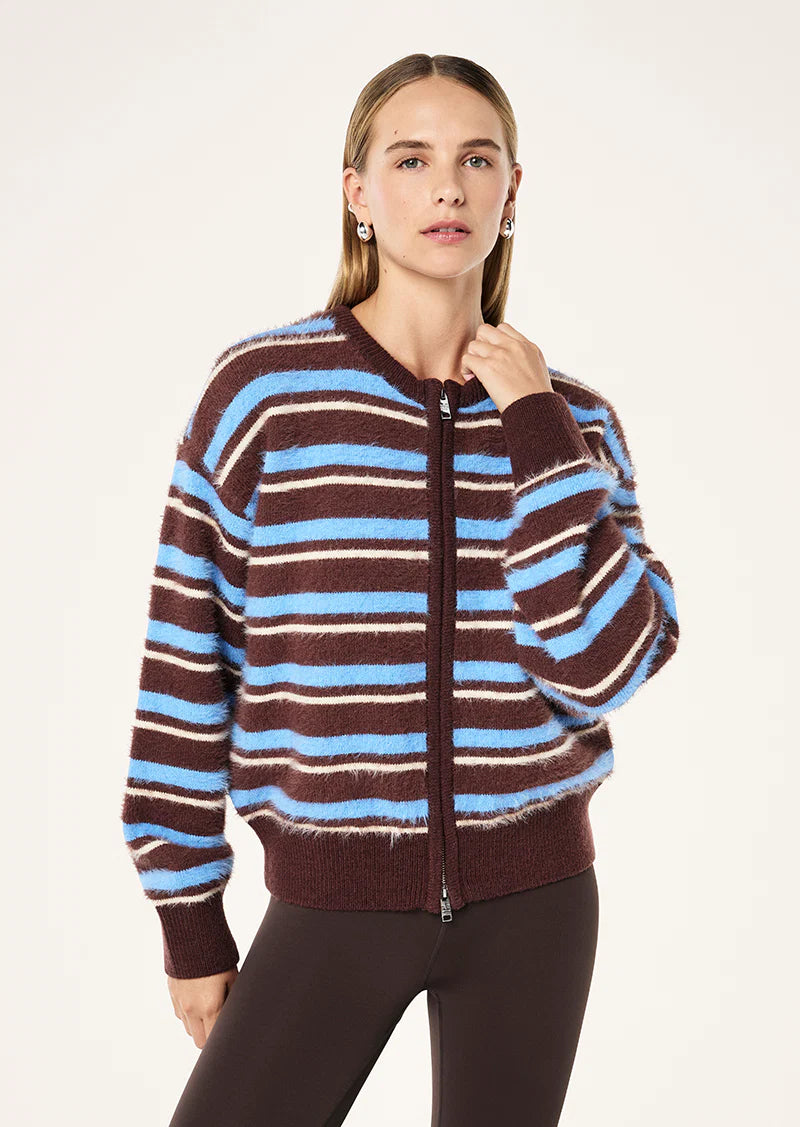 PE Nation | Sable Stripe Knit Bomber - Coffee Stripe