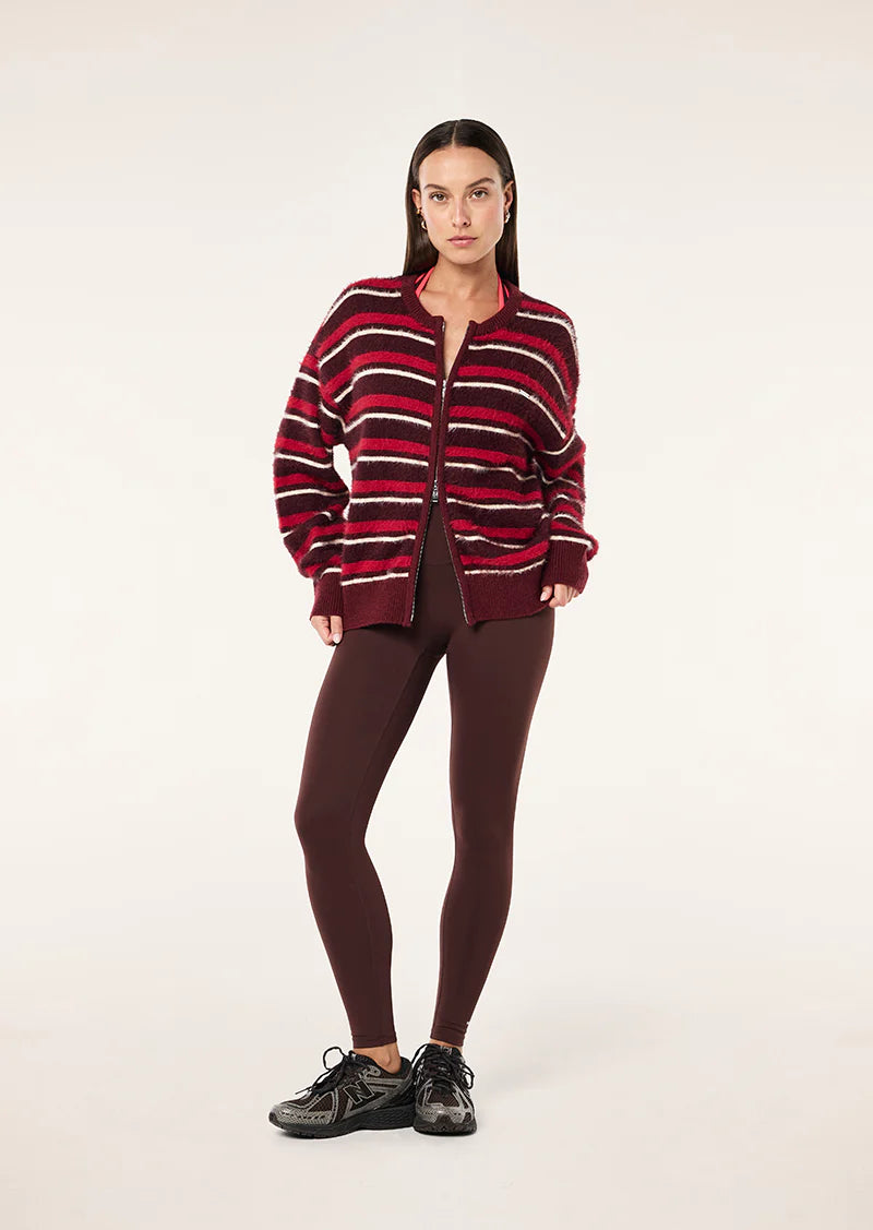 PE Nation | Sable Stripe Knit Bomber - Mahogany Stripe