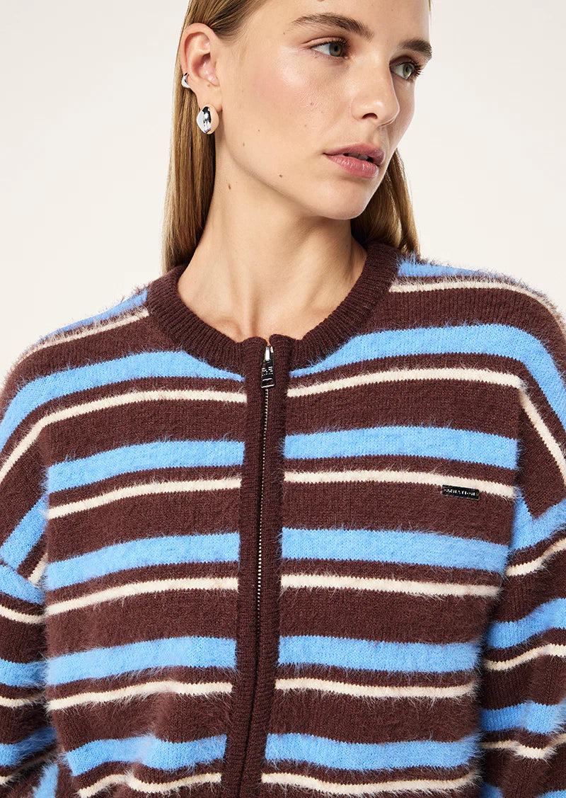 PE Nation | Sable Stripe Knit Bomber - Coffee Stripe