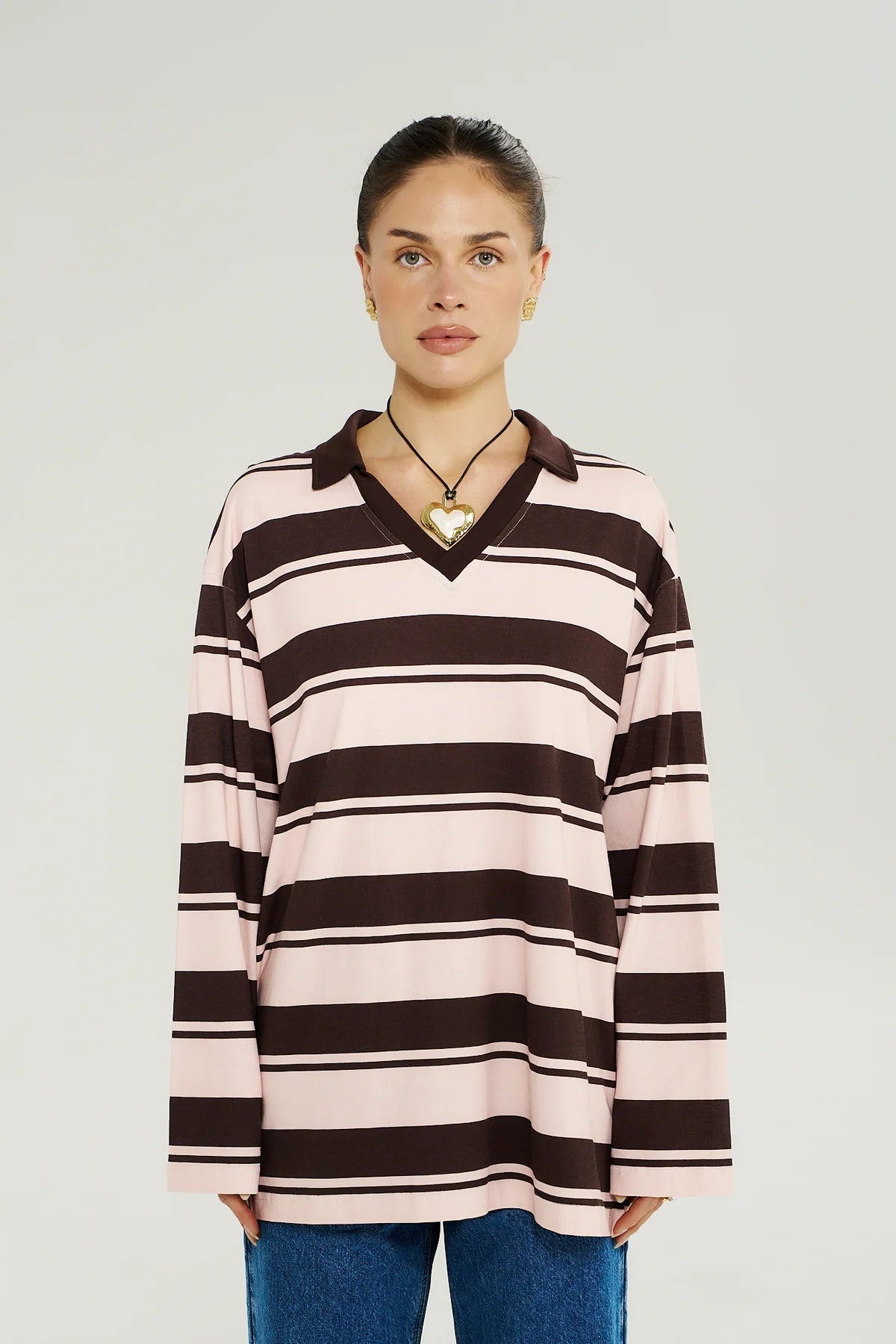 Summi Summi | LS Polo Top - Choc Rose Stripe
