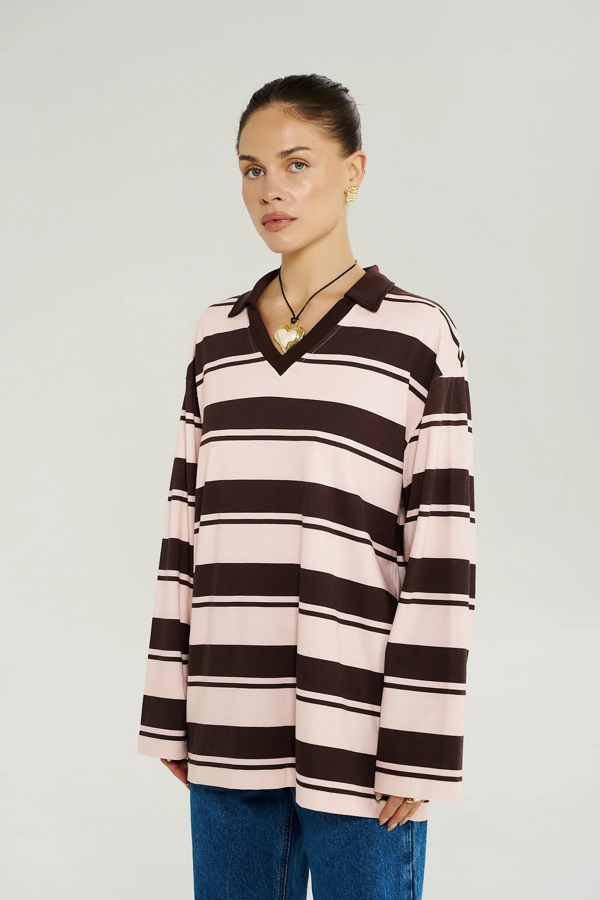 Summi Summi | LS Polo Top - Choc Rose Stripe