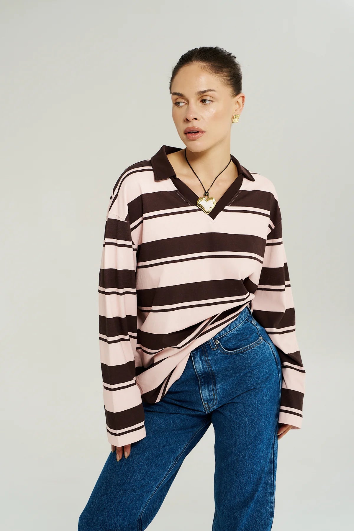 Summi Summi | LS Polo Top - Choc Rose Stripe