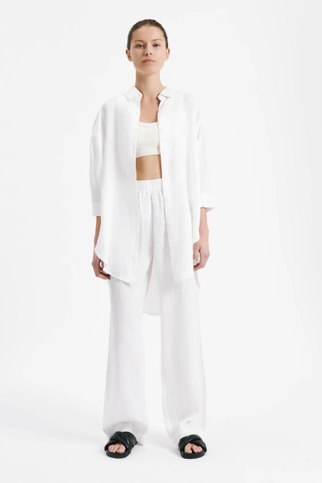 Nude Lucy | Lounge Linen Longline Shirt - White