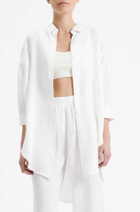 Nude Lucy | Lounge Linen Longline Shirt - White