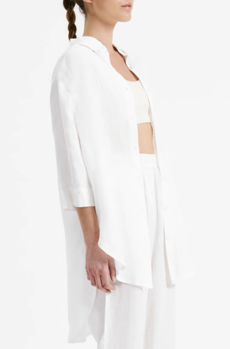 Nude Lucy | Lounge Linen Longline Shirt - White