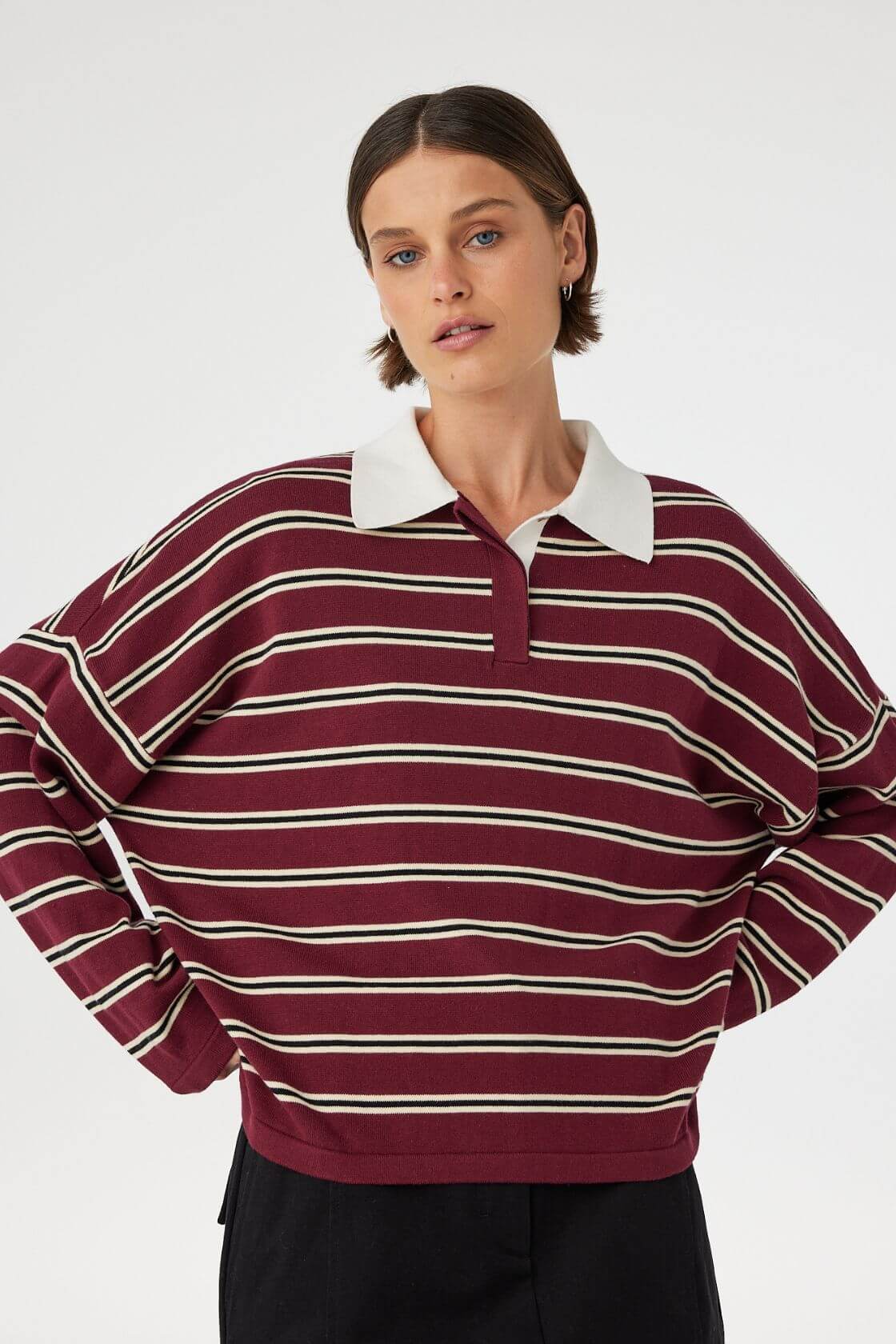 Arcaa Movement | Rayne Knit Jersey - Merlot Stripe