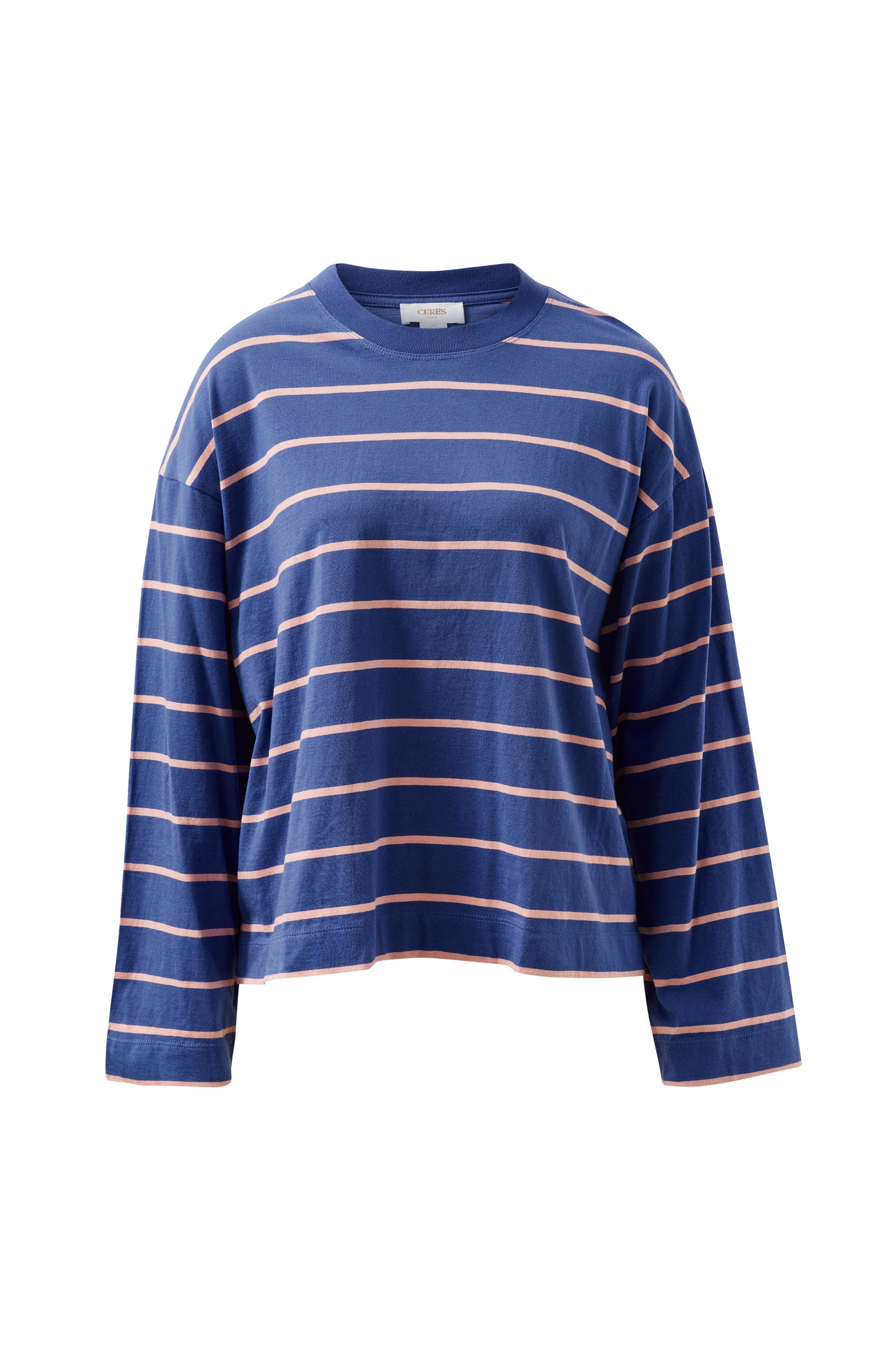 Ceres Life | Beau Long Sleeve Slouchy Tee - Washed Navy/Pink Clay