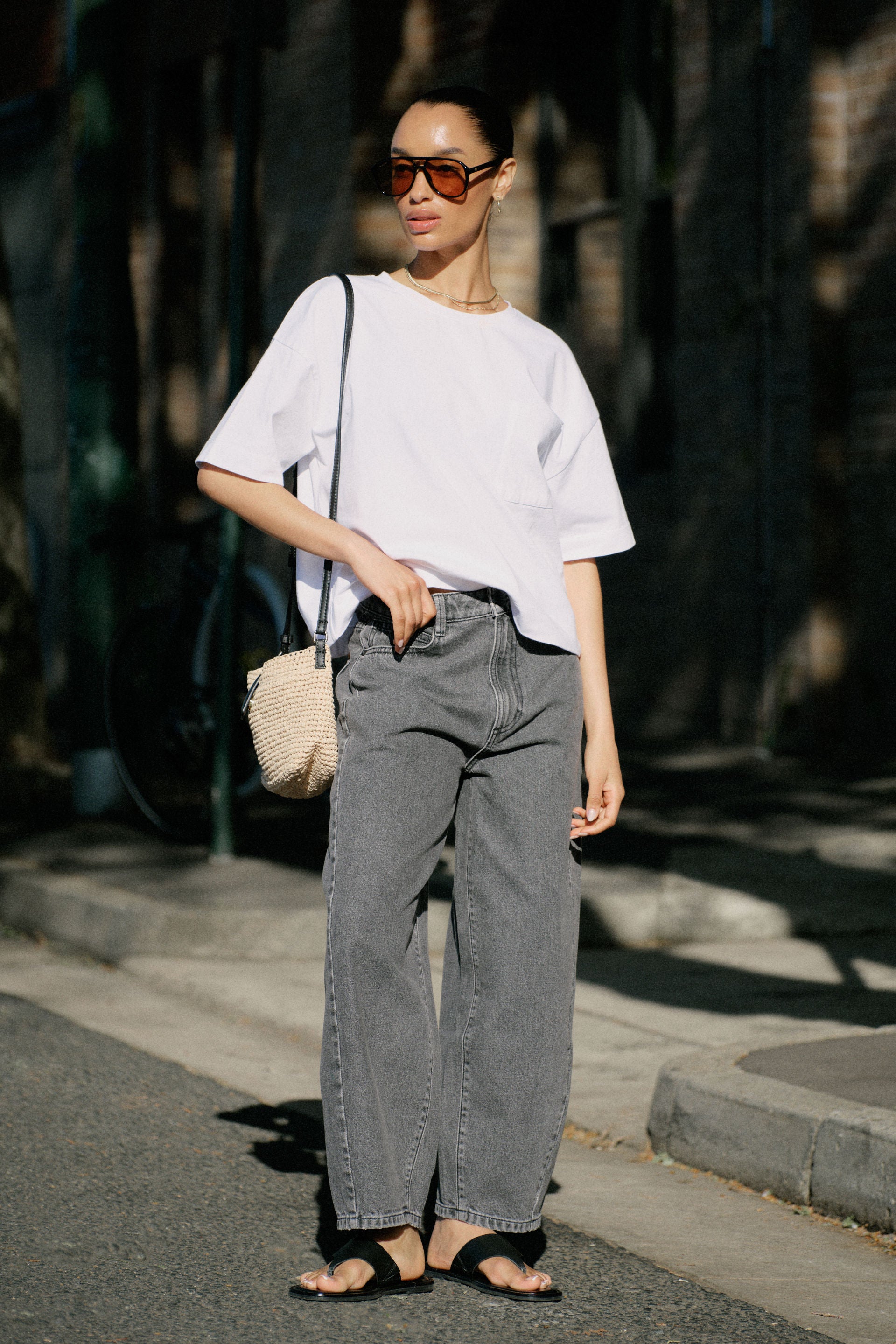 Ceres Life | Maggie Tapered Barrel Jean - Faded Black