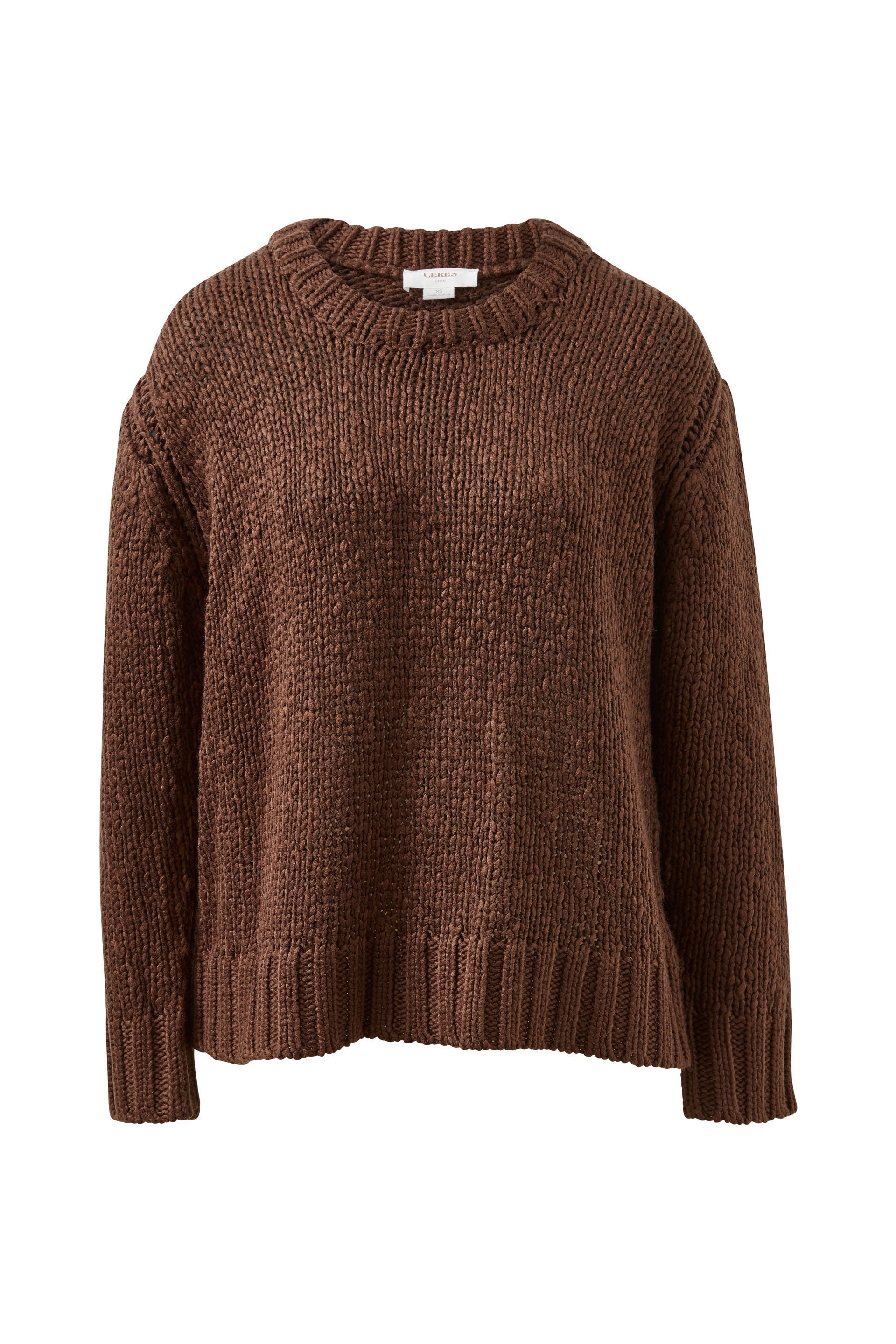 Ceres Life | Sage Chunky Knit Crew - Chocolate
