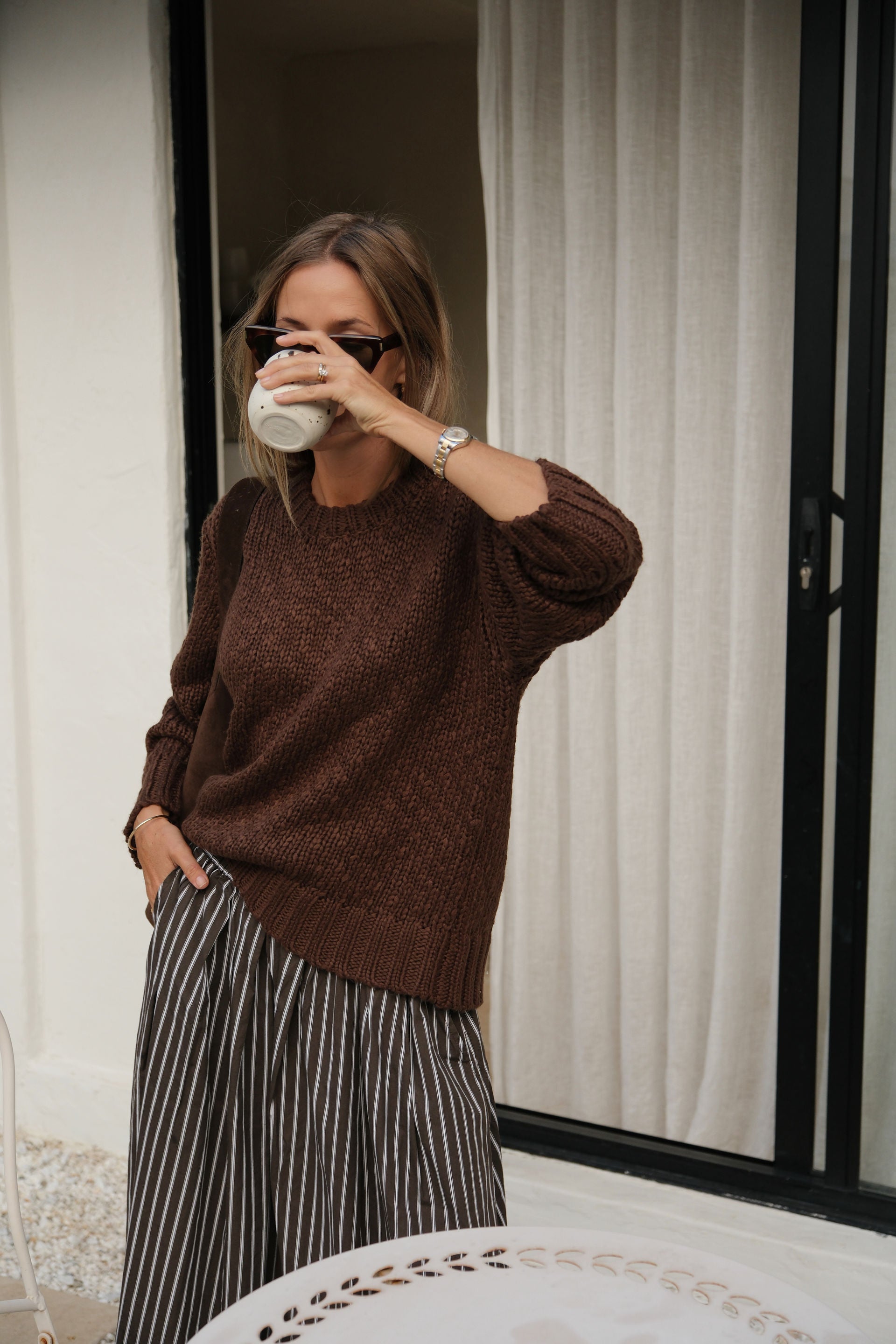 Ceres Life | Sage Chunky Knit Crew - Chocolate