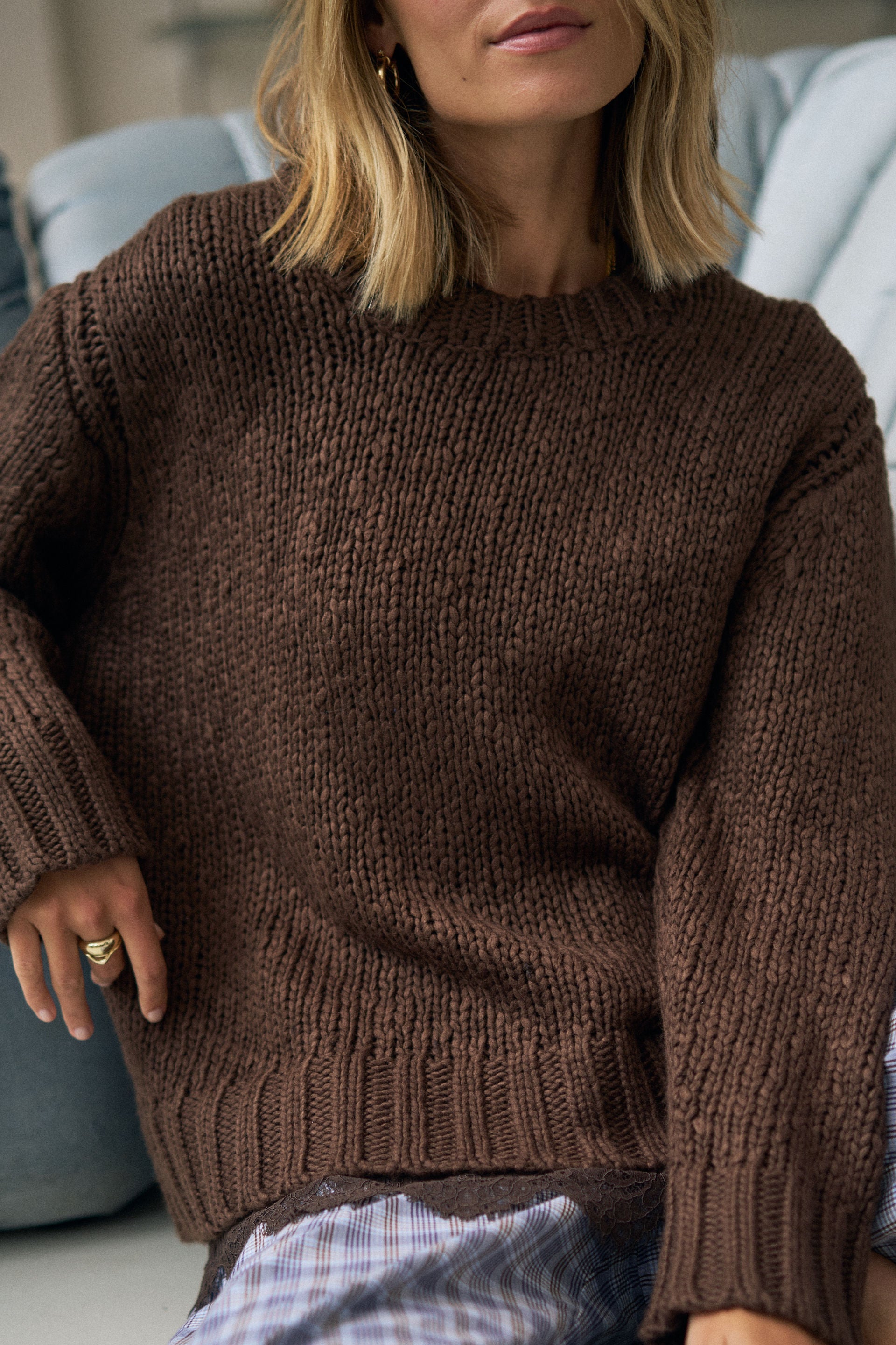 Ceres Life | Sage Chunky Knit Crew - Chocolate