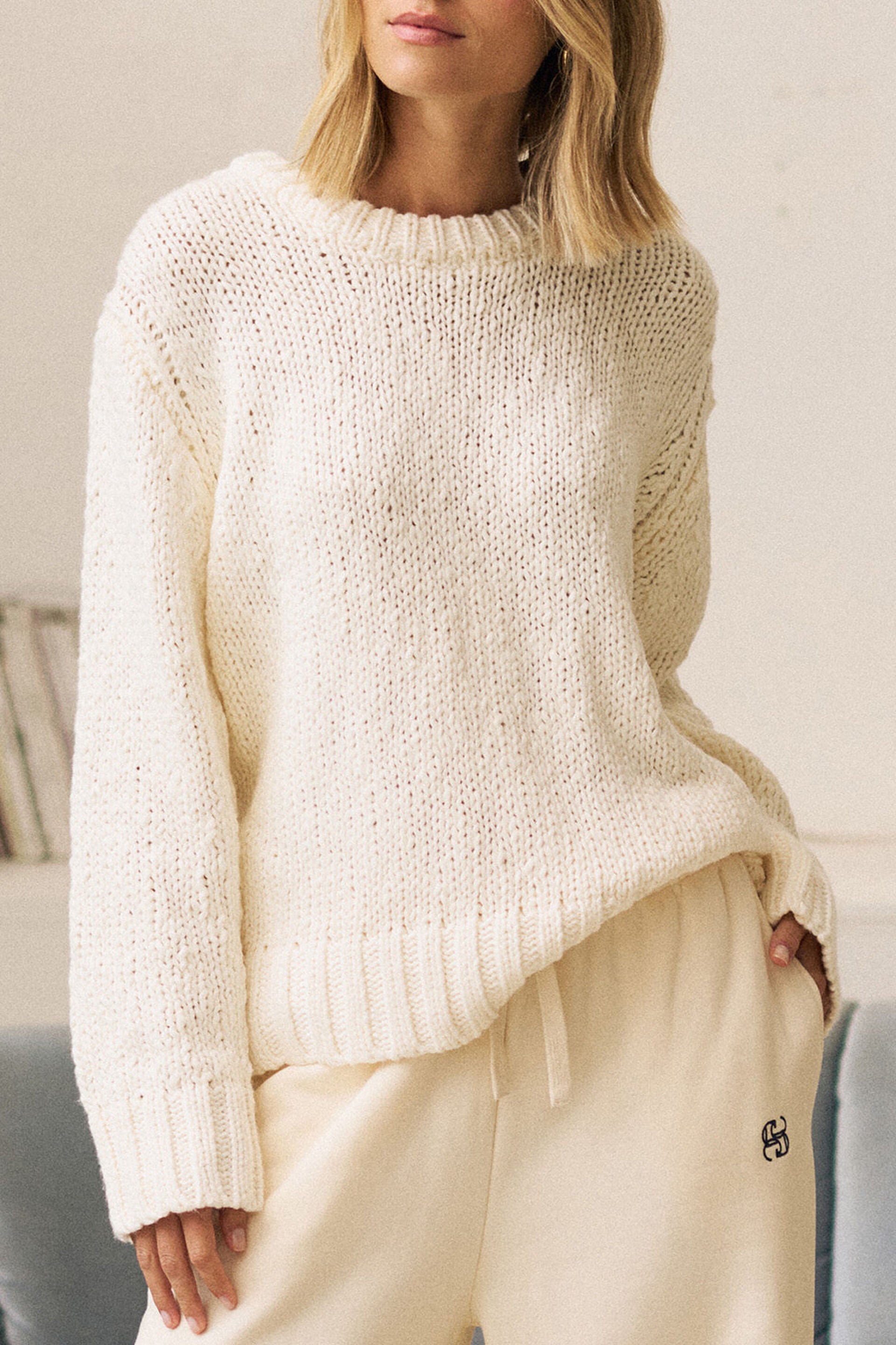 Ceres Life | Sage Chunky Knit Crew - Marshmellow
